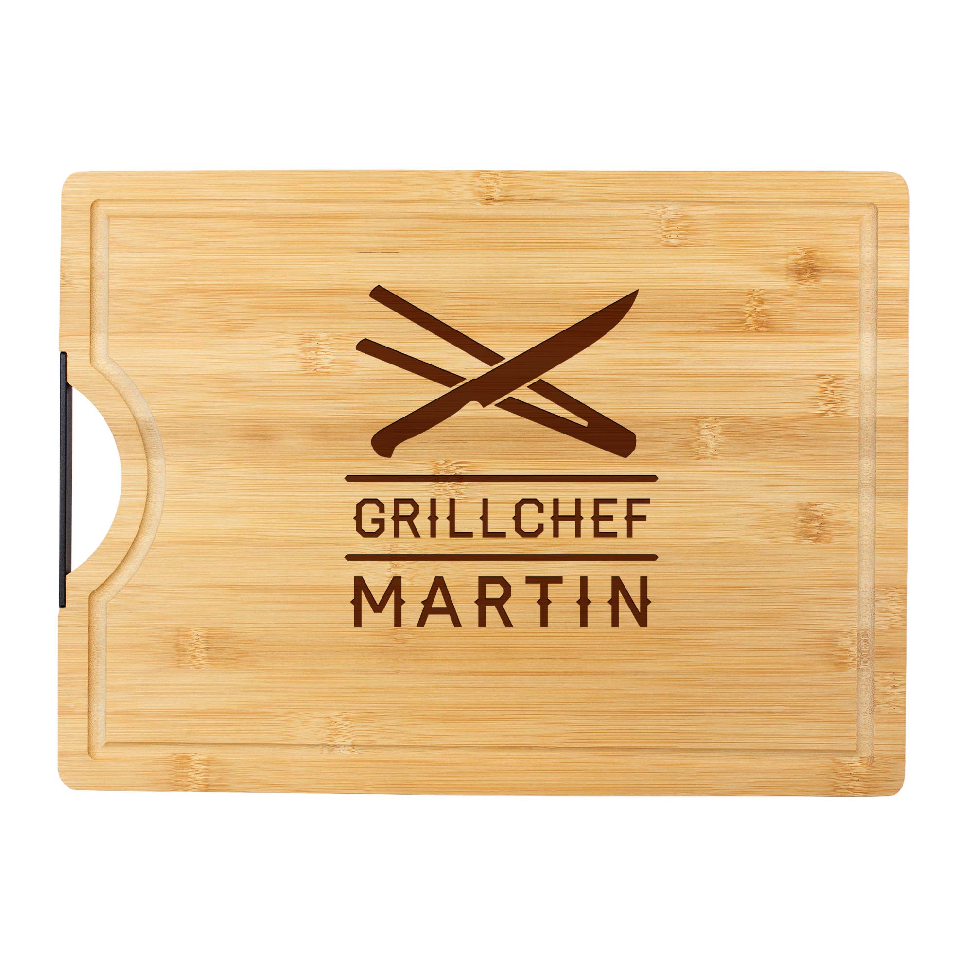 Bambusholz Schneidebrett mit Grillchef Gravur Bambusholz Schneidebrett mit Grillchef Gravur