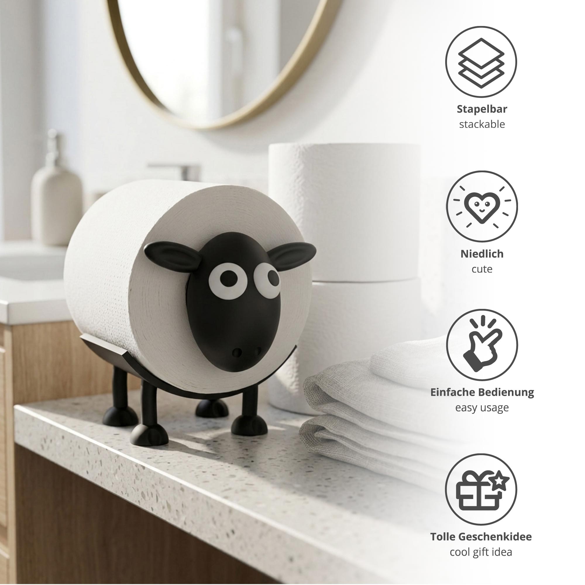 3er Set Schaf Toilettenpapierhalter - Lustige Badezimmer Deko 3er Set Schaf Toilettenpapierhalter - Lustige Badezimmer Deko