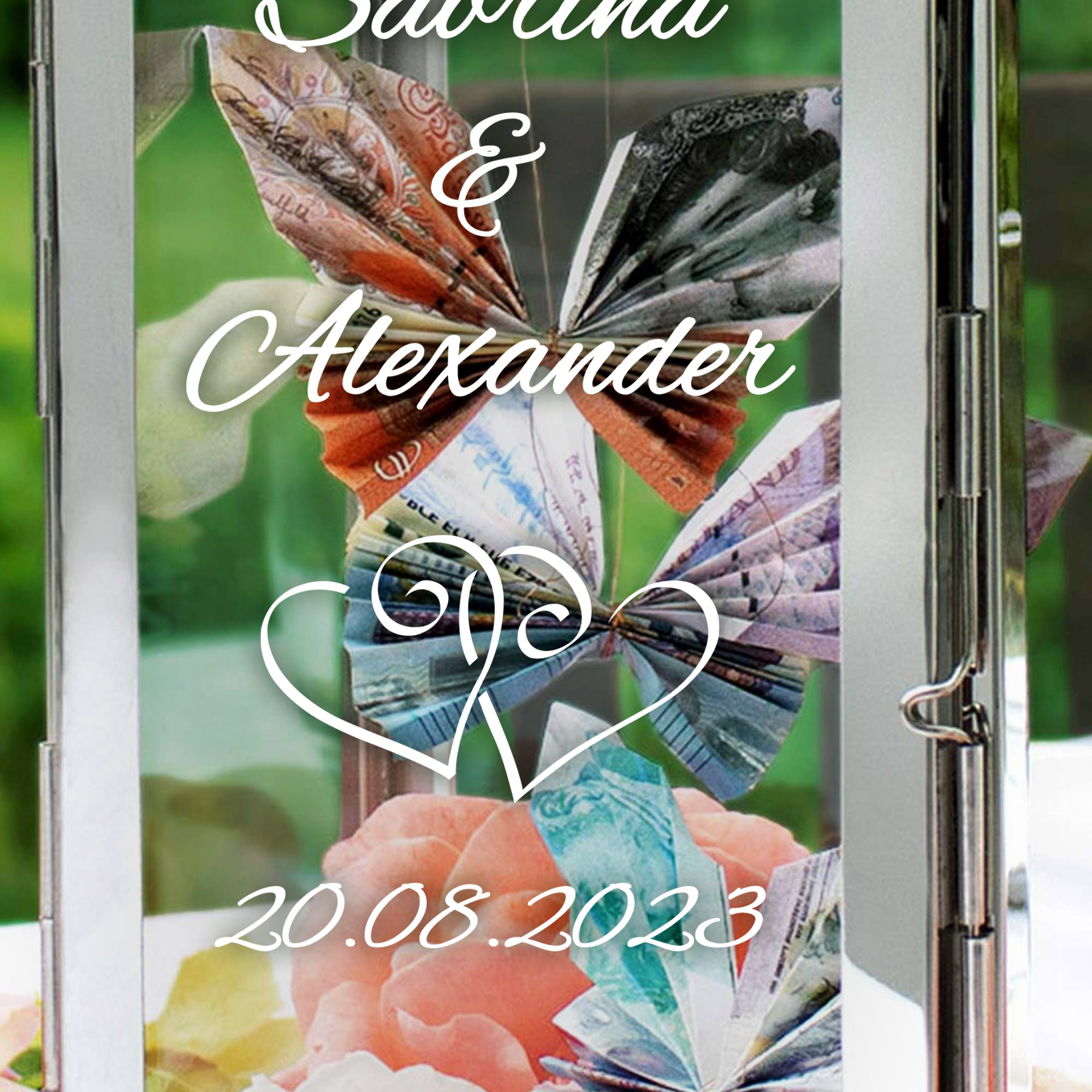 Laterne - Silber - Klein - Hochzeit - Herzen - Personalisiert