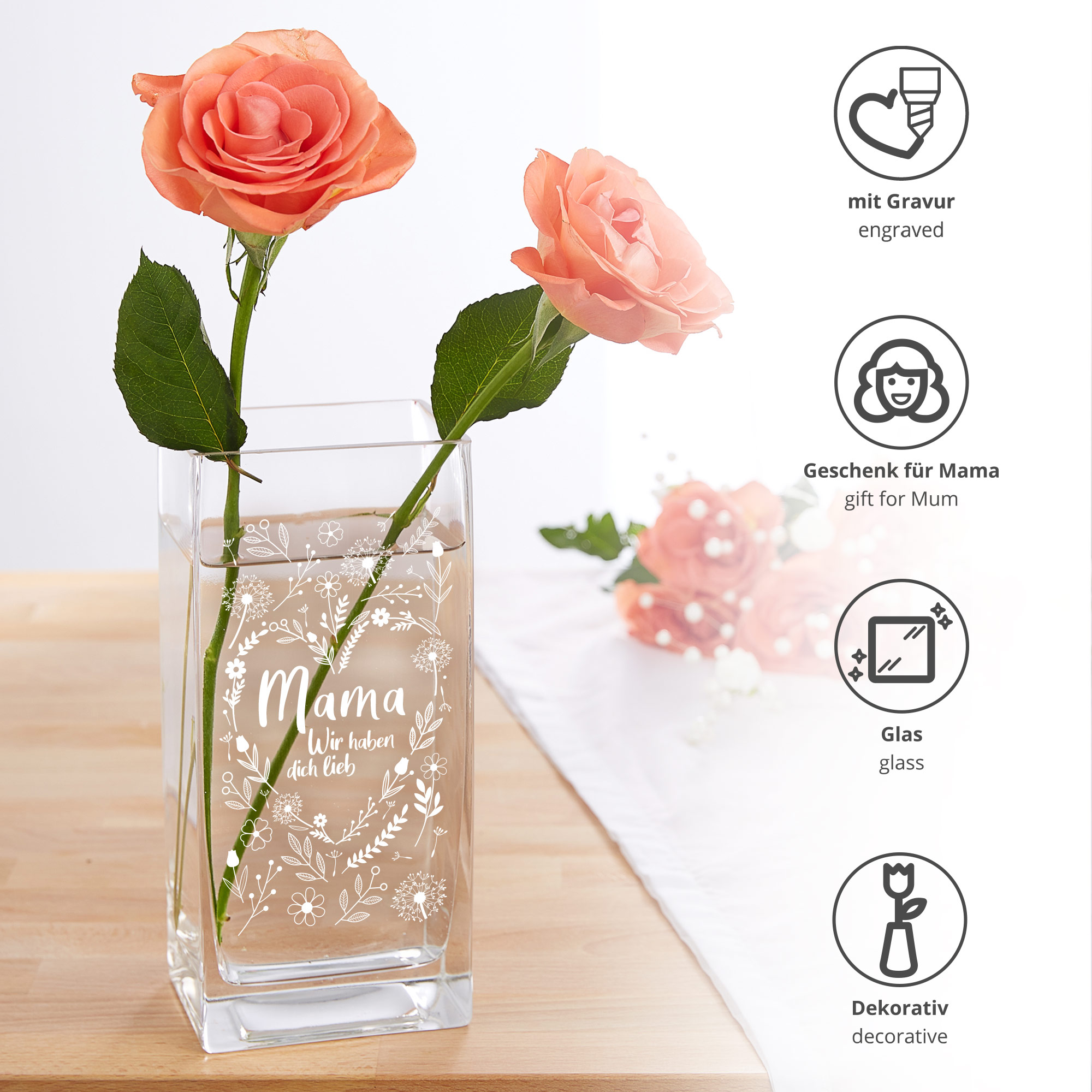 Eckige Vase - Blumenherz für Mama 0006-0019-111-AZ - 3