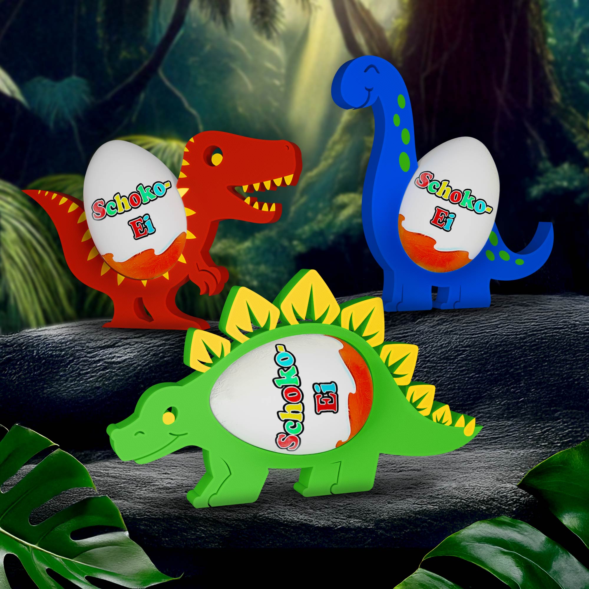 Dinosaurier Ü-Ei Halter Bunt - 3er Set Dinosaurier Ü-Ei Halter Bunt - 3er Set