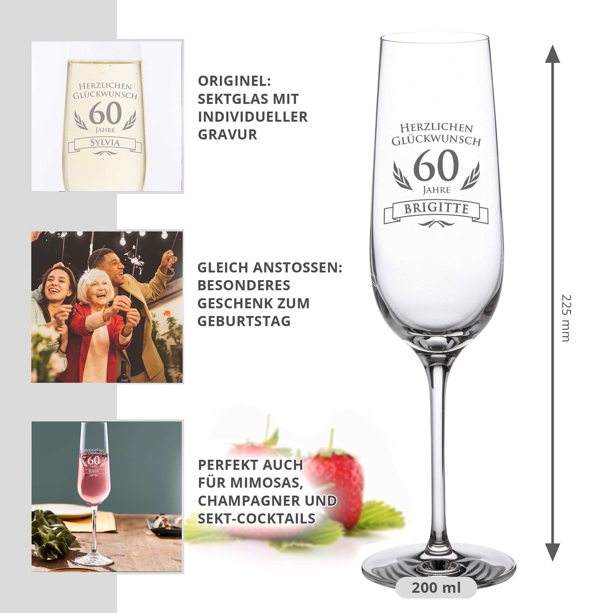 Sektglas zum 60. Geburtstag