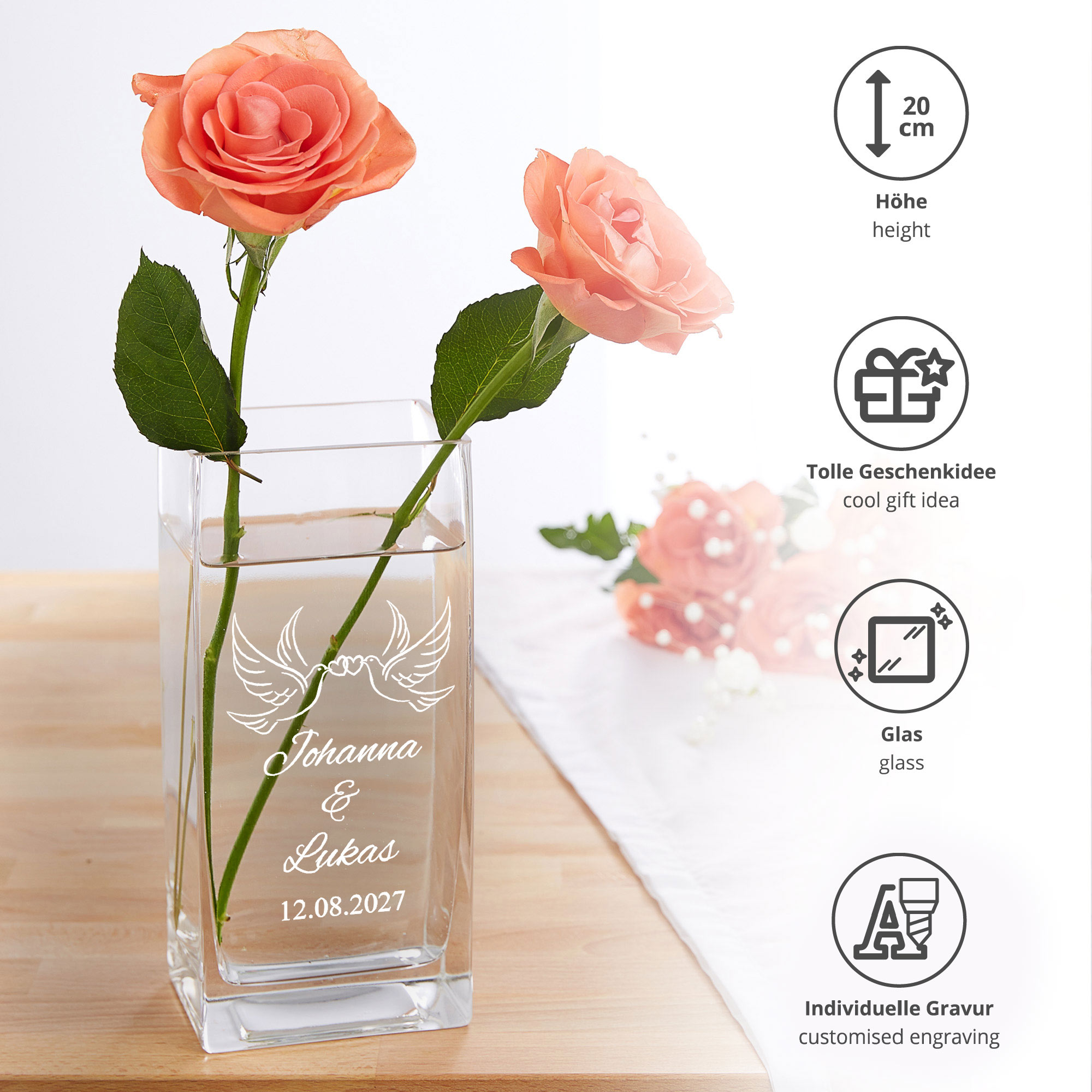 Vase Liebestauben - personalisiert