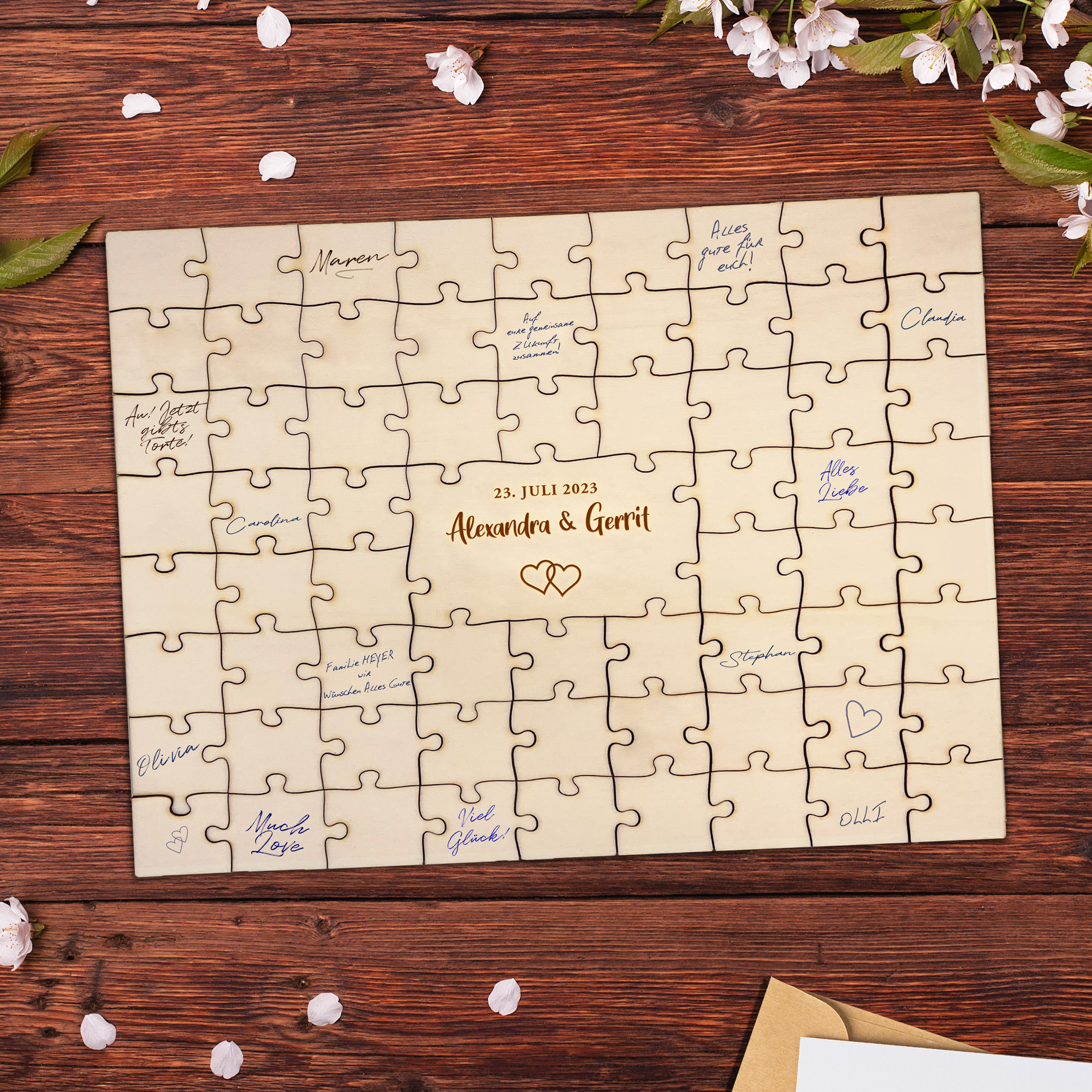 Gästebuch Puzzle - A3 - Hochzeit - Herzen - Personalisiert