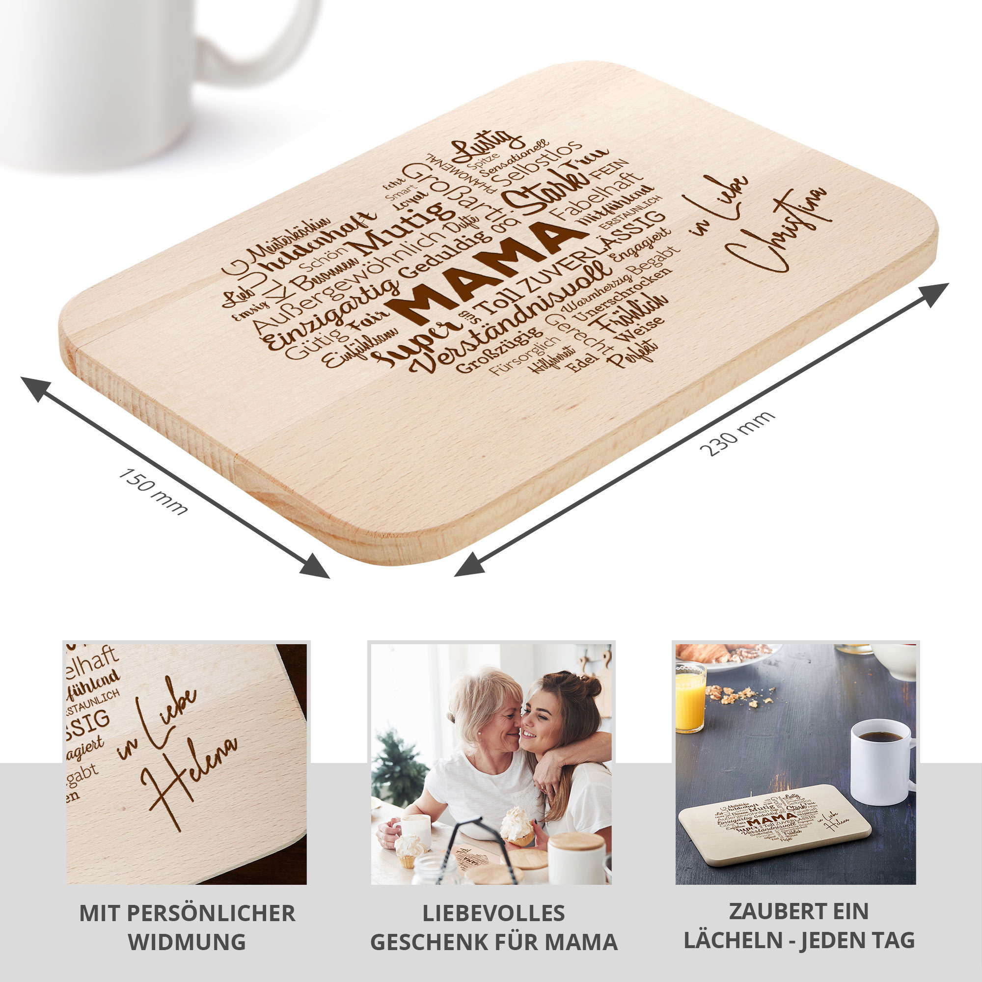 Frühstücksbrettchen für Mama - Wortherz
