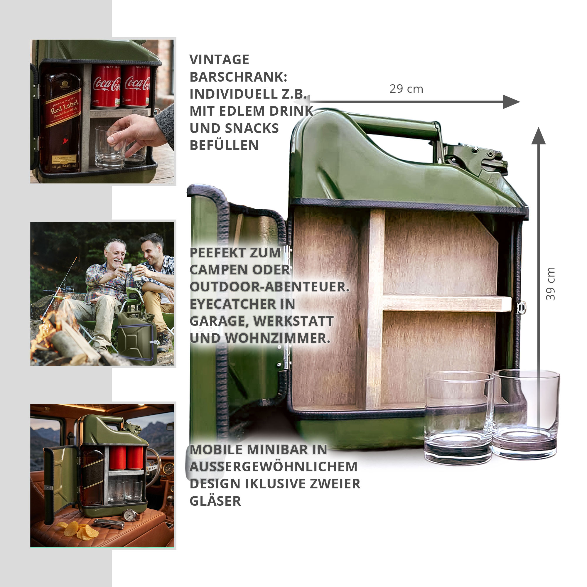 10l Kanisterbar 3-teilig - grüne Mini Bar mit Barschrank