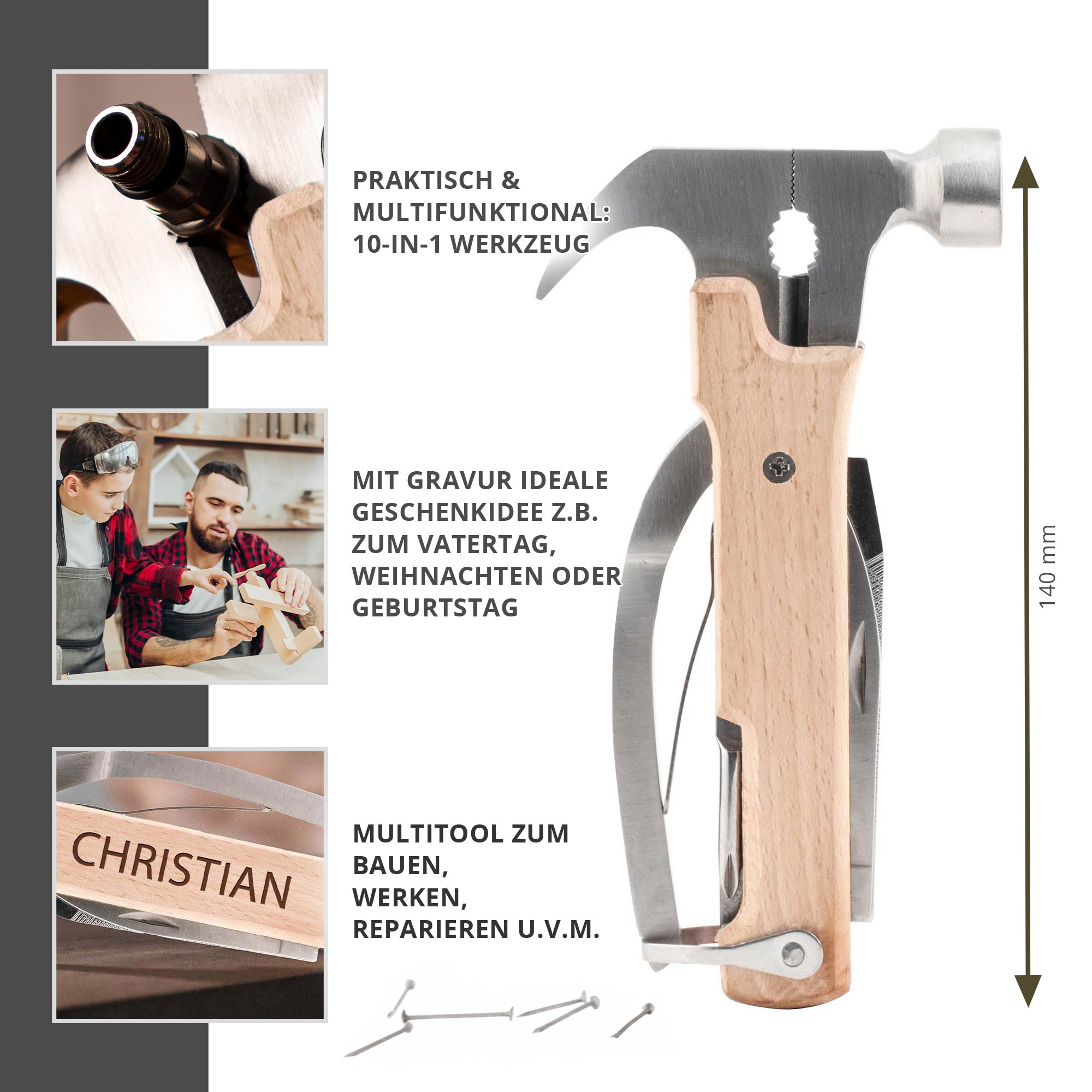 Holz Hammer Multifunktionswerkzeug mit Namen