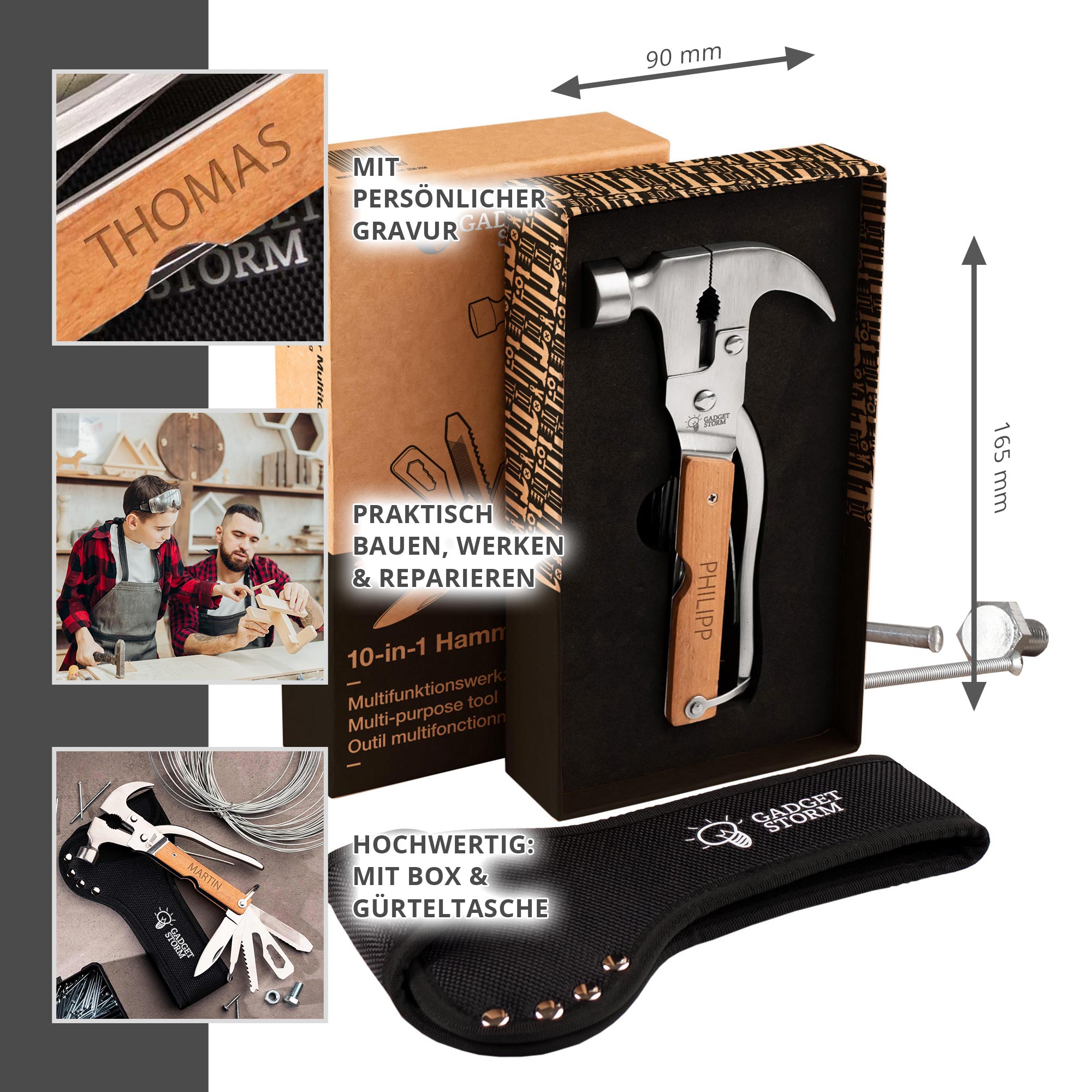 Holz Hammer Multifunktionswerkzeug mit Namen