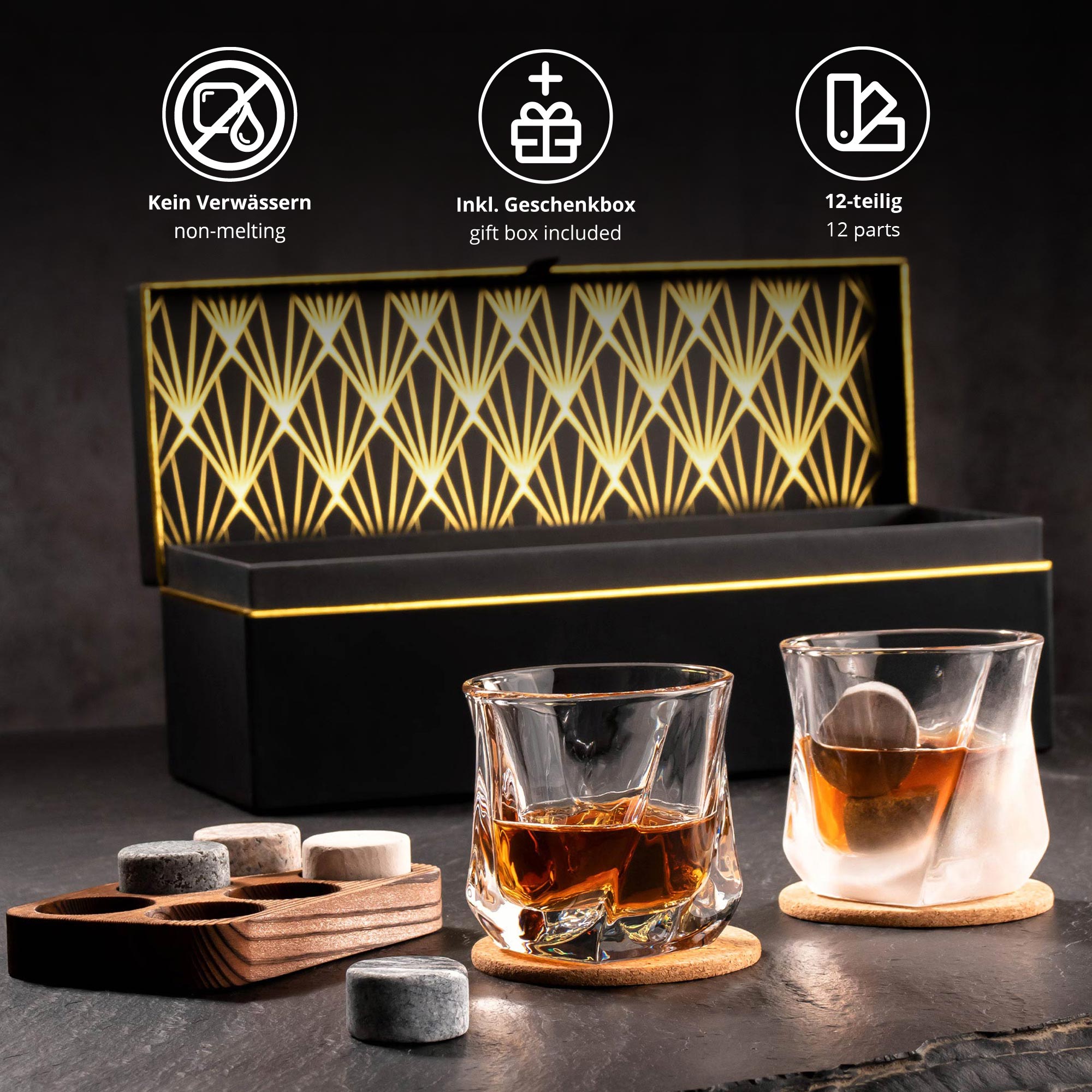 Whisky Set in edler Geschenkbox mit Gravur - Kompass