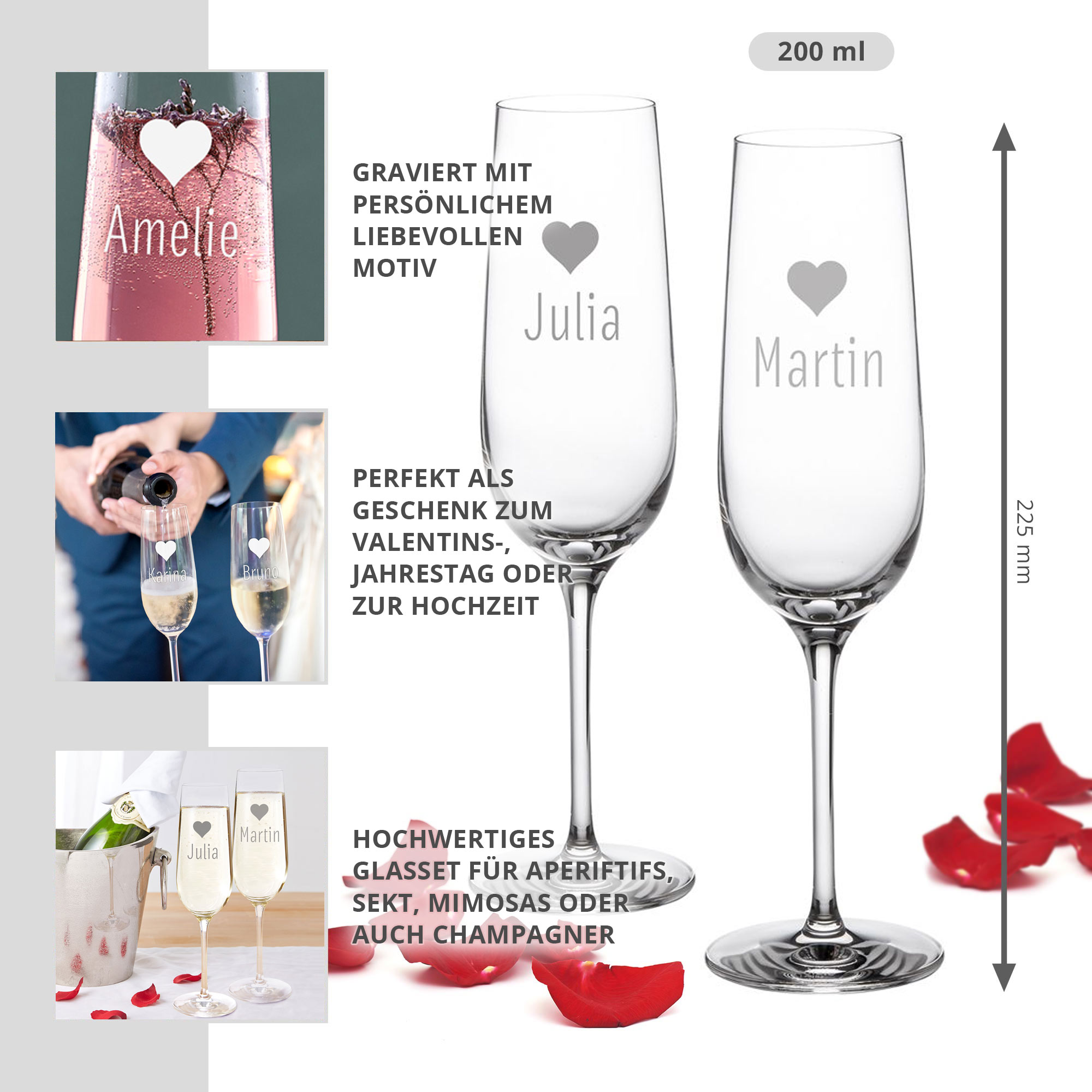 Sektgläser mit Herz Motiv - graviert Sektgläser mit Herz Motiv - graviert