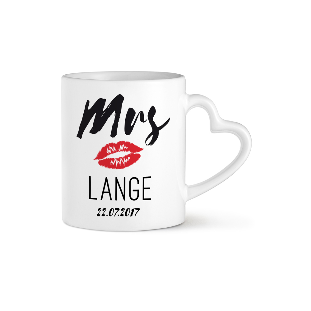 Personalisiertes Herz Henkeltasse Set - Mr and Mrs 3129 - 4