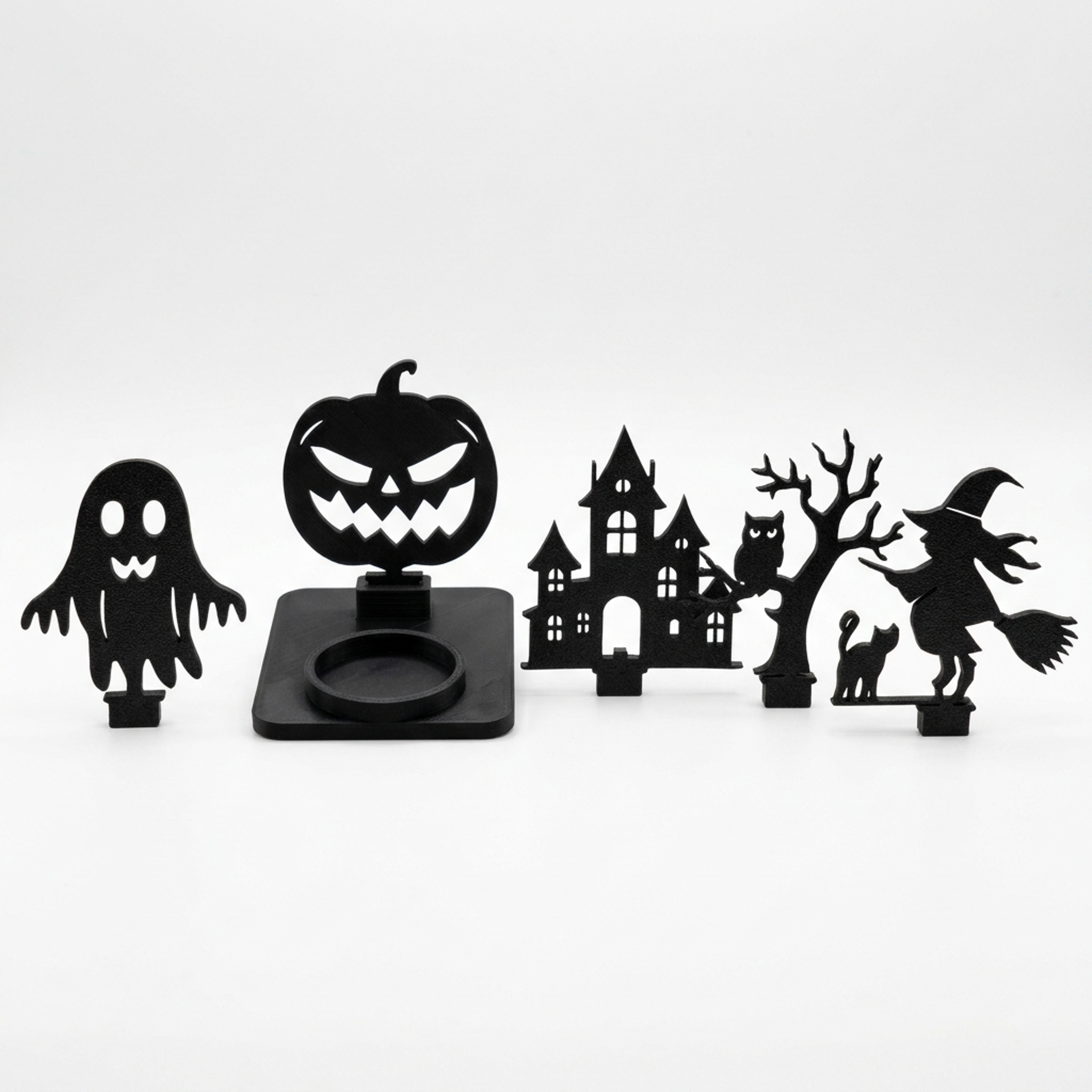 Halloween-Teelichthalter Komplettset – 5 Schattenmotive