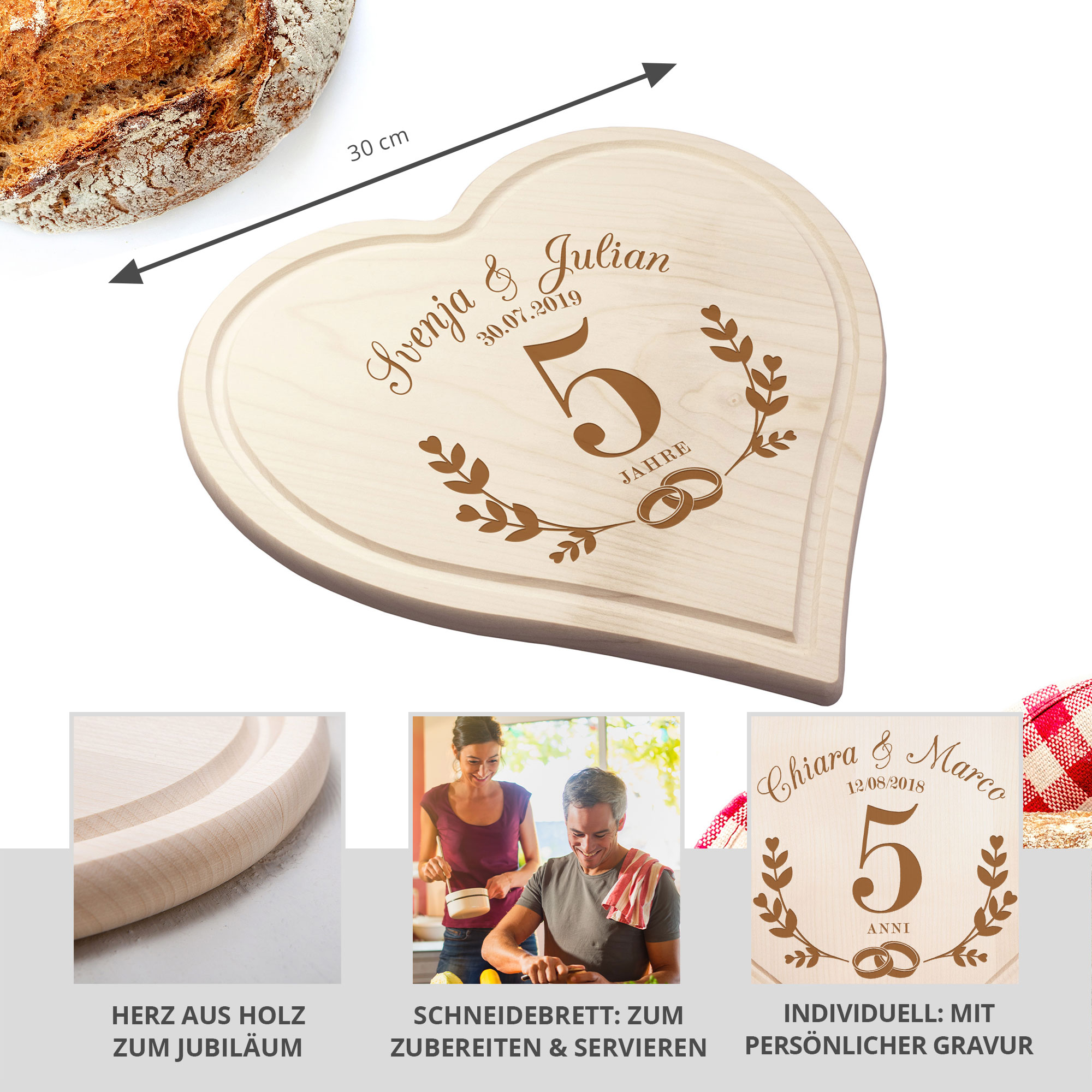 Herzbrett - Holzhochzeit - Personalisiert