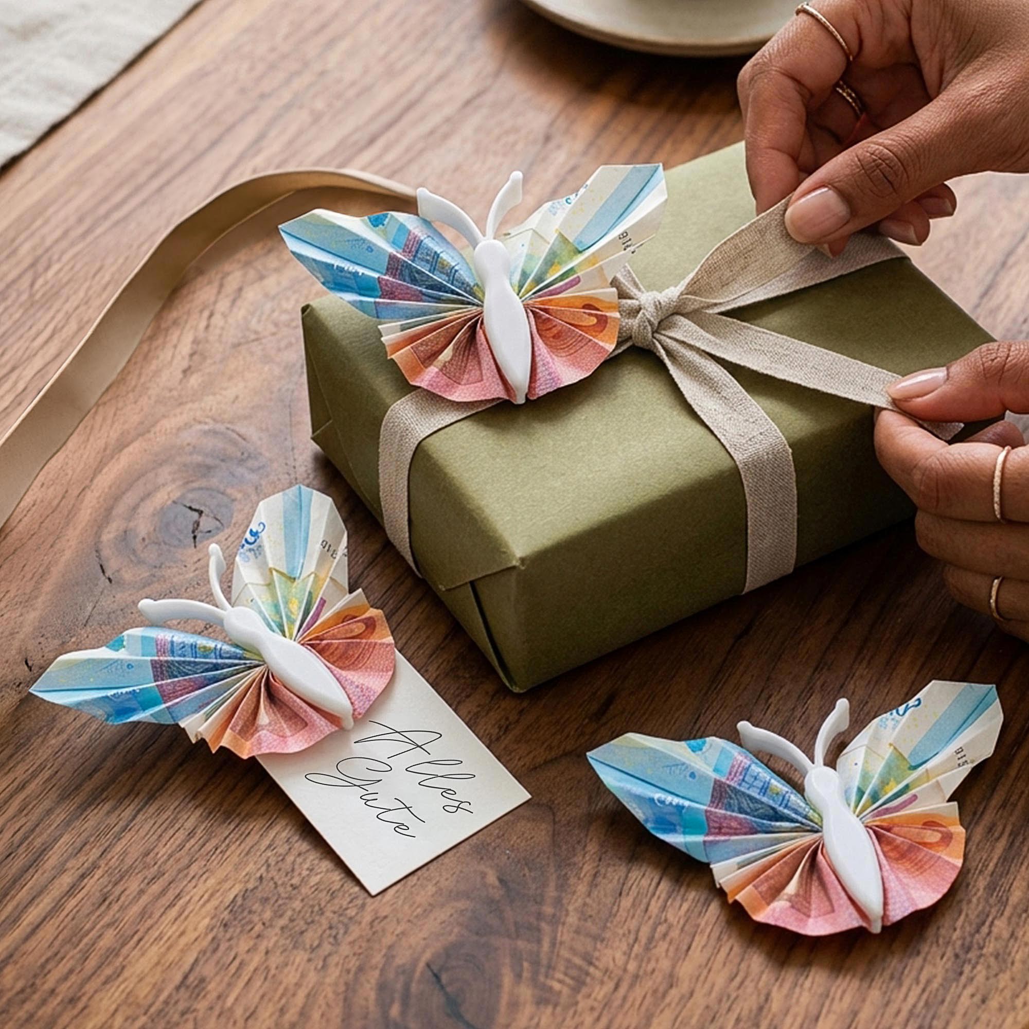 Geldgeschenk Schmetterling Weiß - 3er Set Geschenkverpackung für Geld