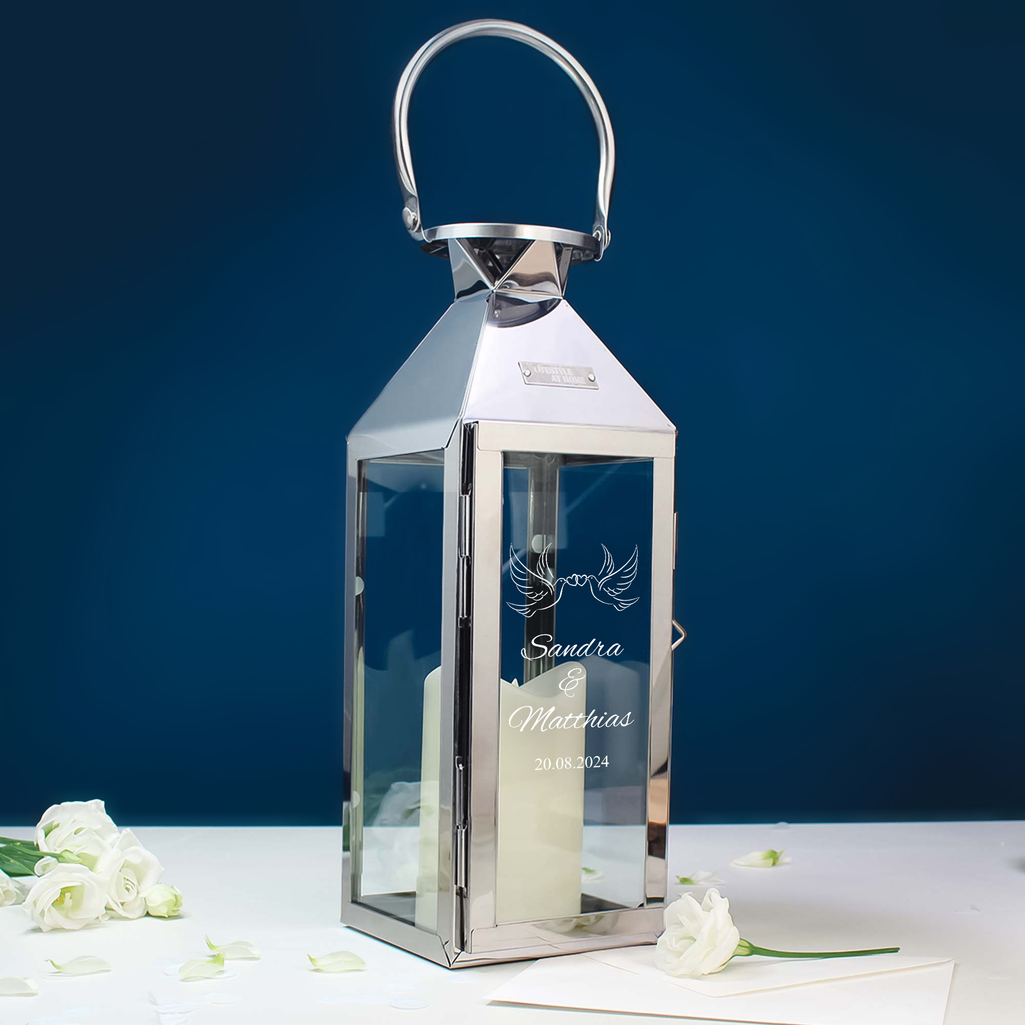 Laterne - Silber - Klein - Hochzeit - Tauben - Personalisiert