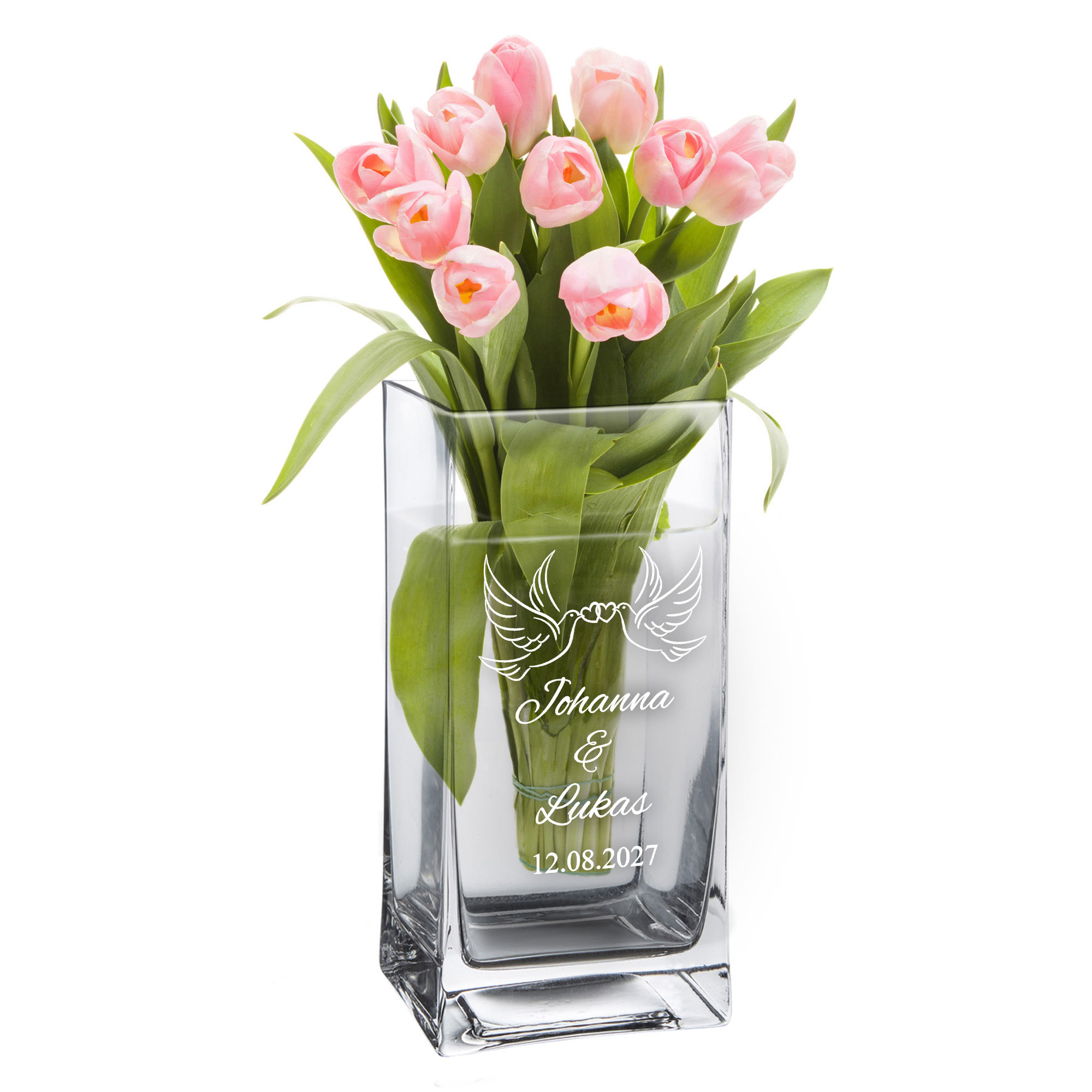 Vase Liebestauben - personalisiert