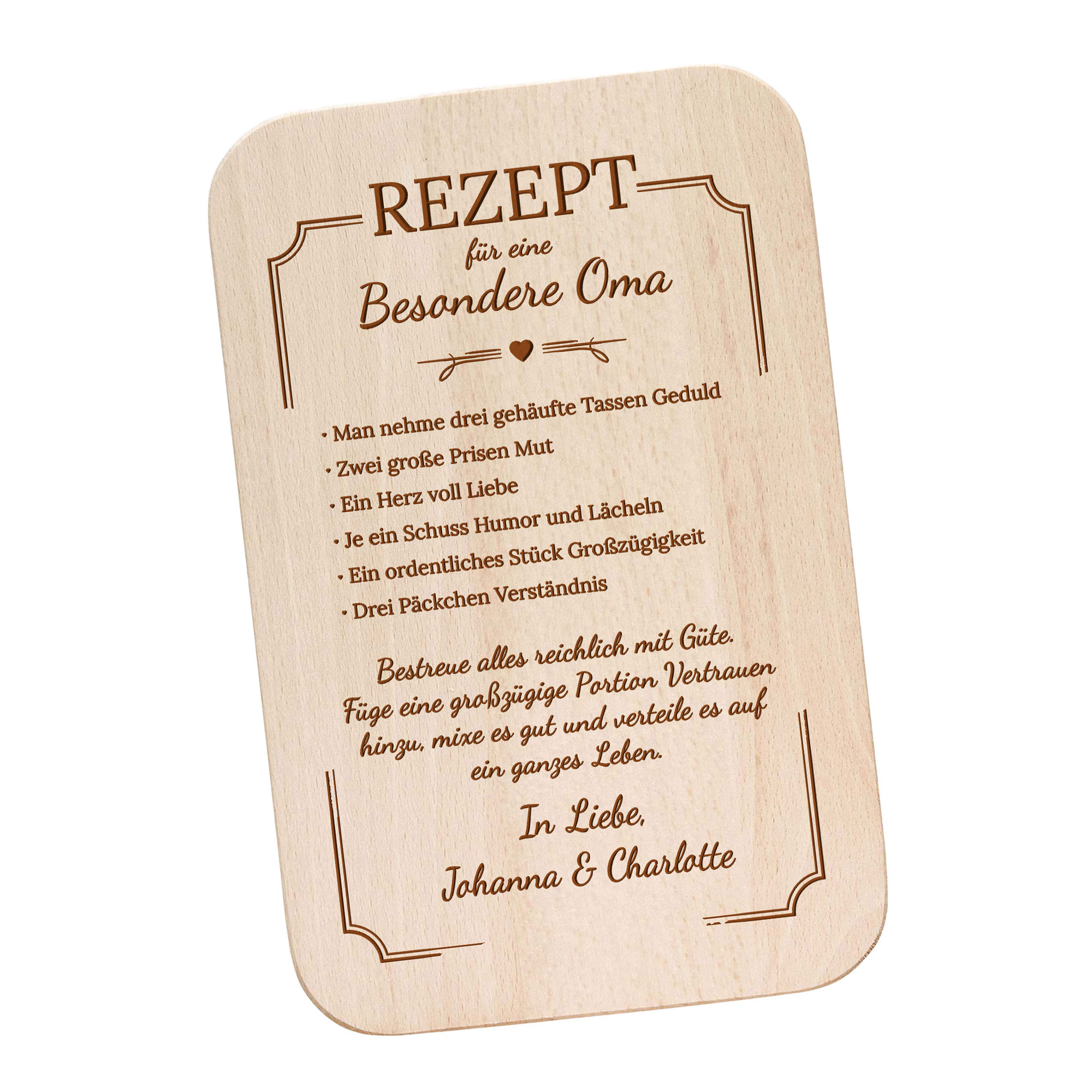 Graviertes Frühstücksbrettchen - Oma Rezept Graviertes Frühstücksbrettchen - Oma Rezept