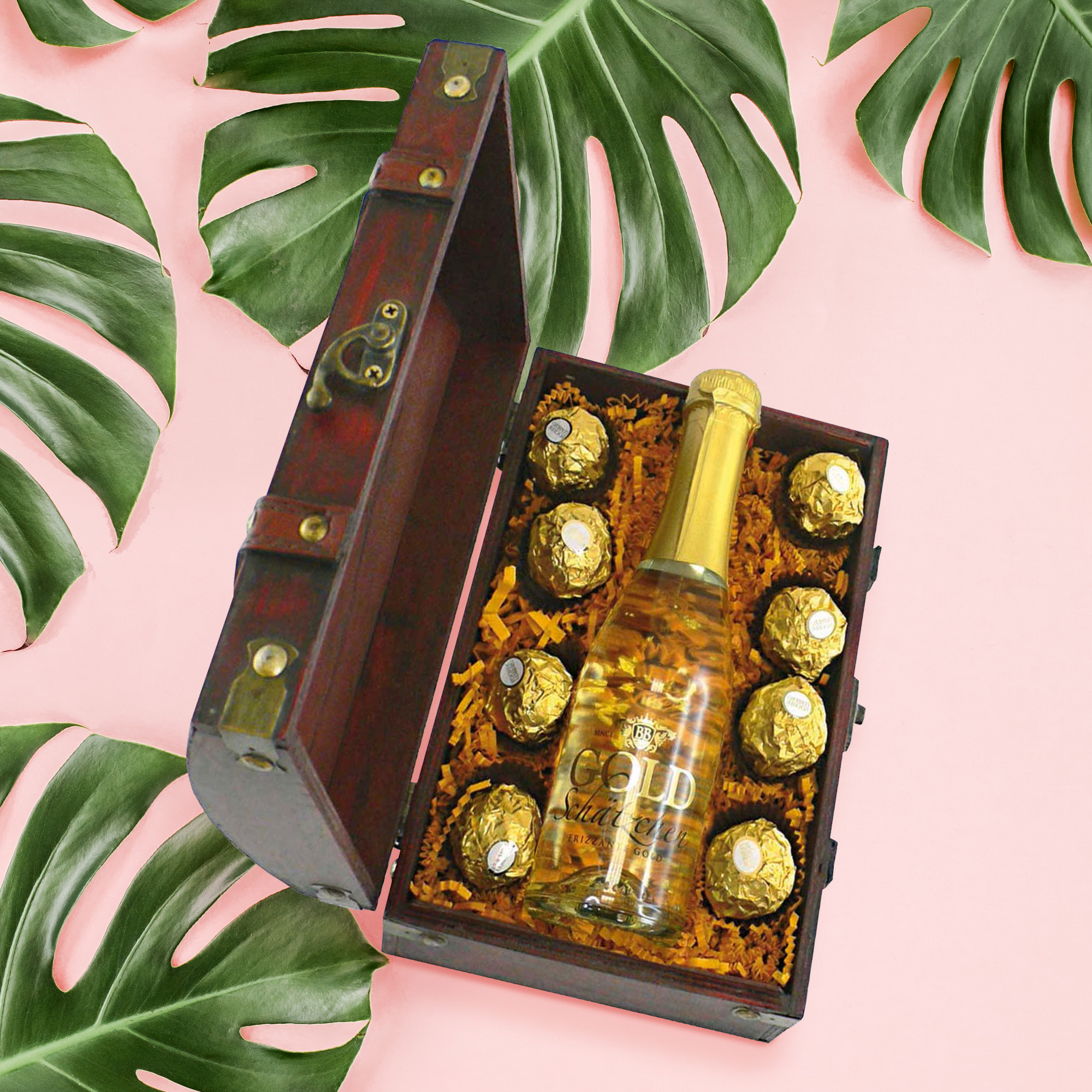 Minitruhe Goldschätzchen - Sekt und Schokolade