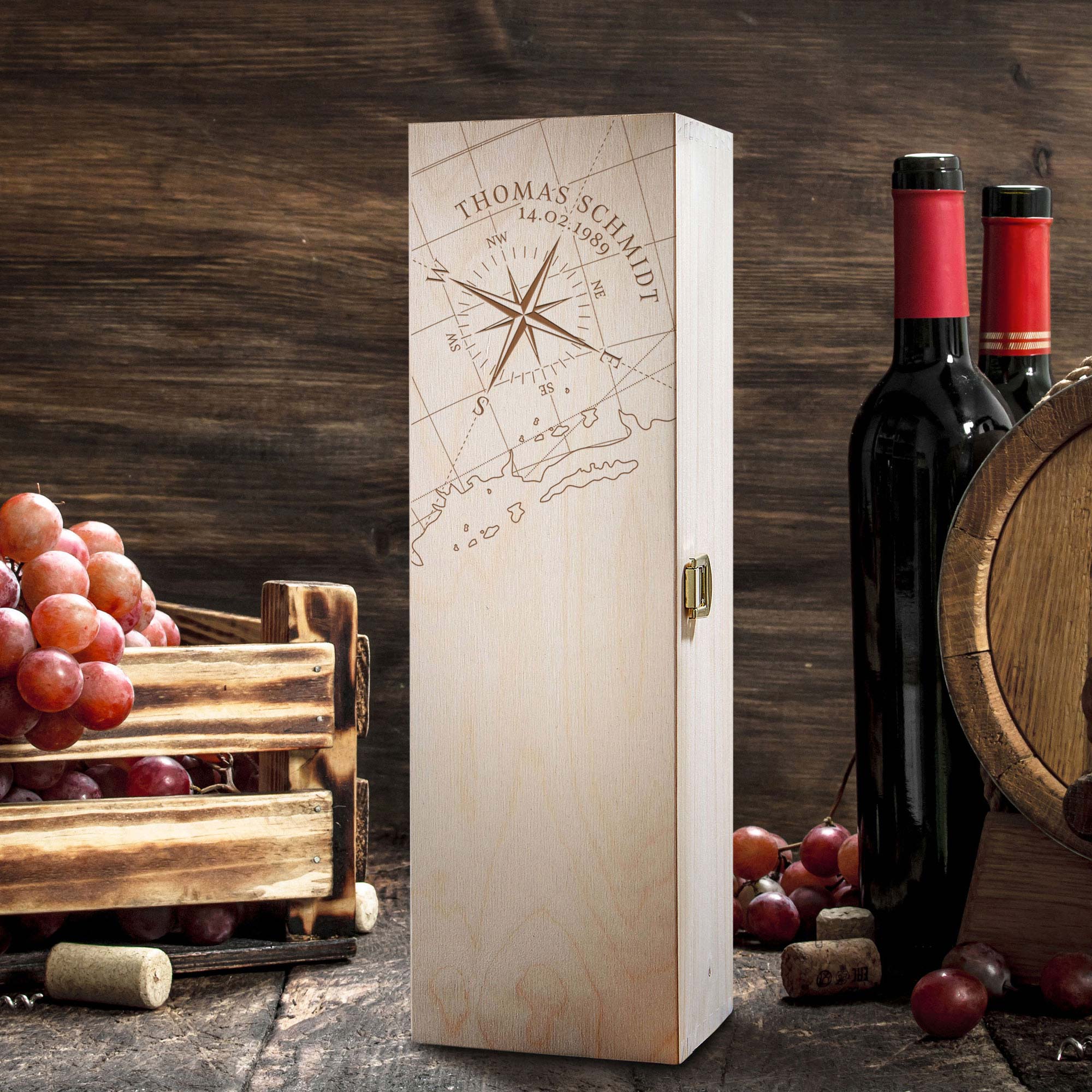Weinkiste - Kompass - Personalisiert