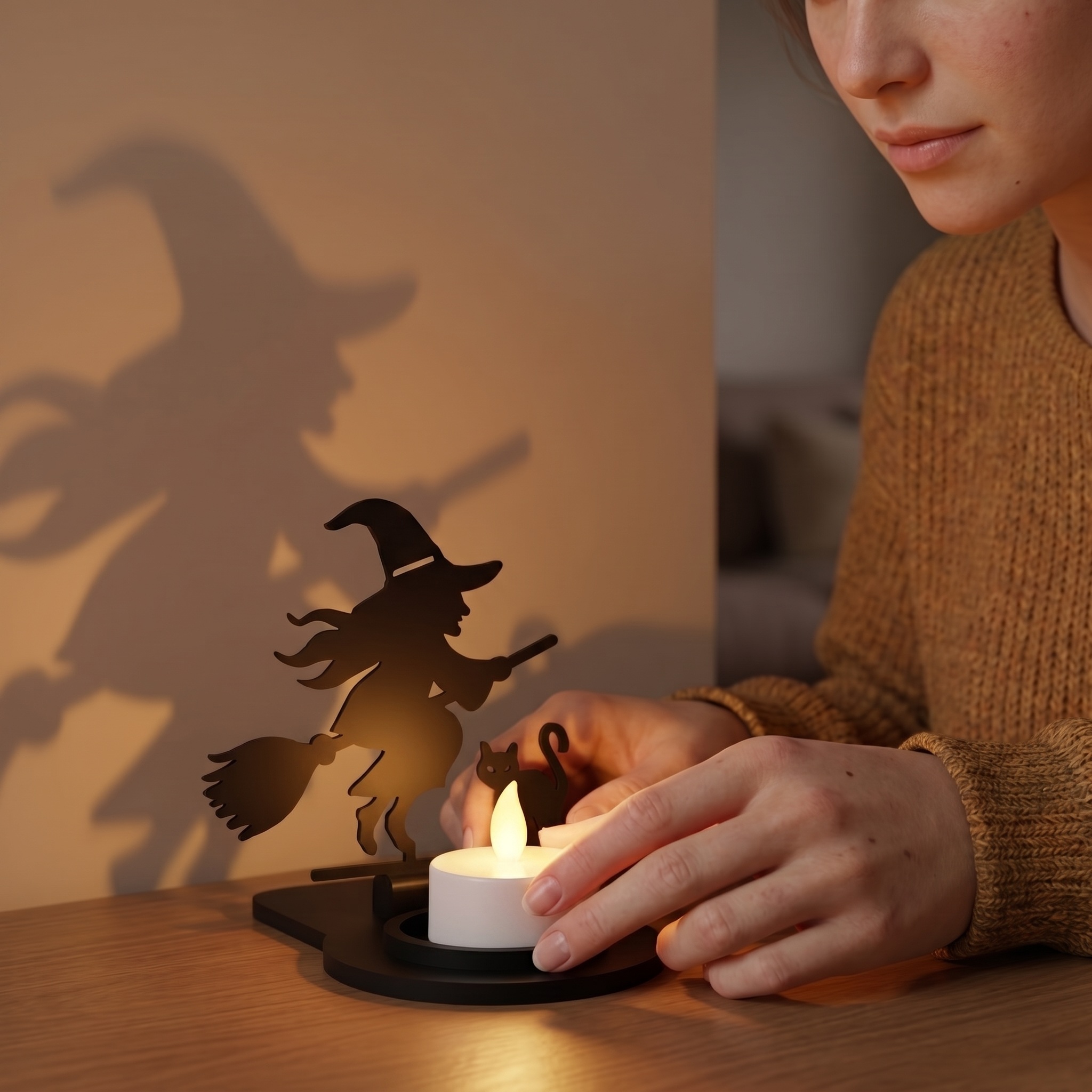 Halloween-Teelichthalter Komplettset – 5 Schattenmotive