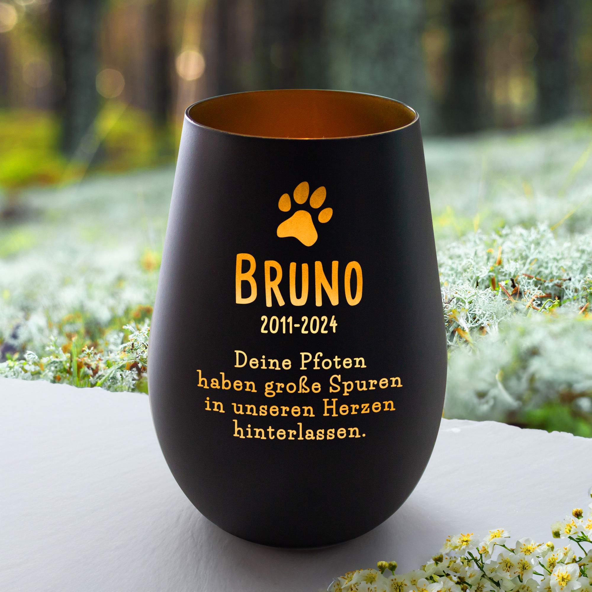 Schwarzes Windlicht zur Trauer - Hund