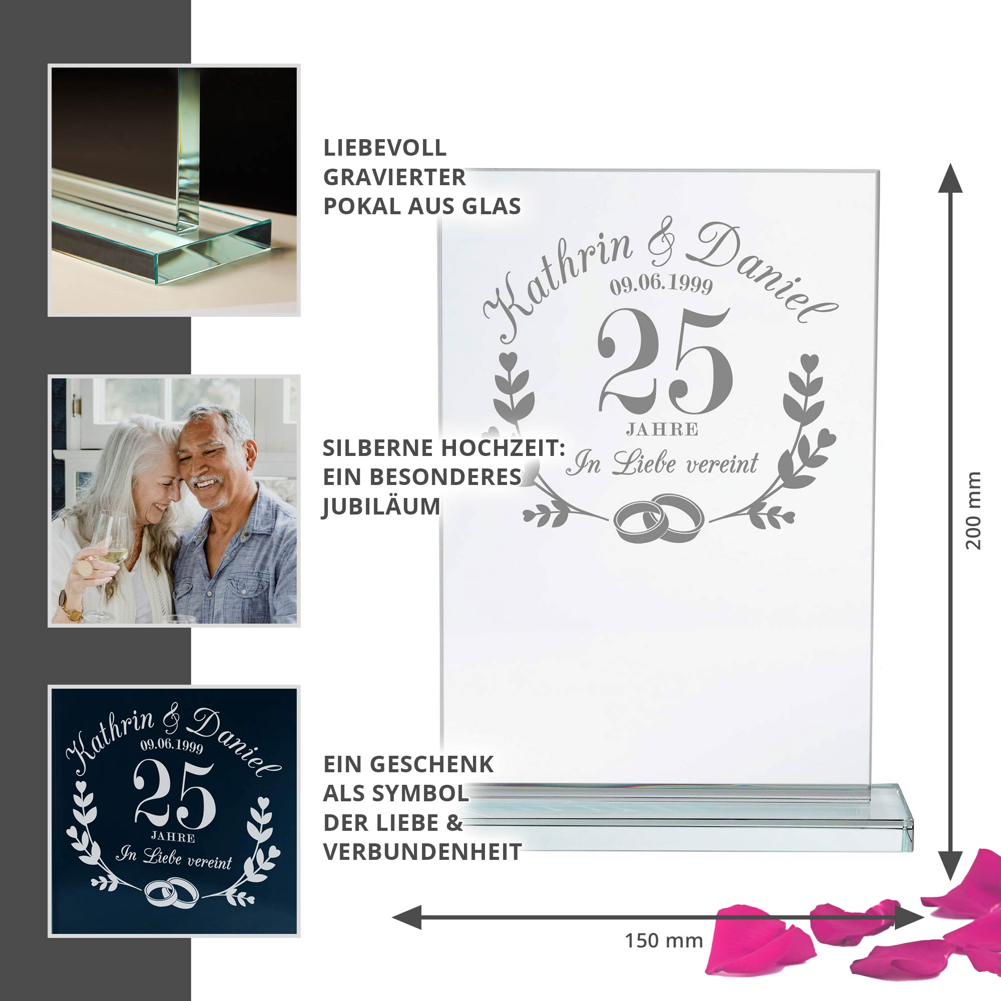 Glaspokal - Silberne Hochzeit - Personalisiert