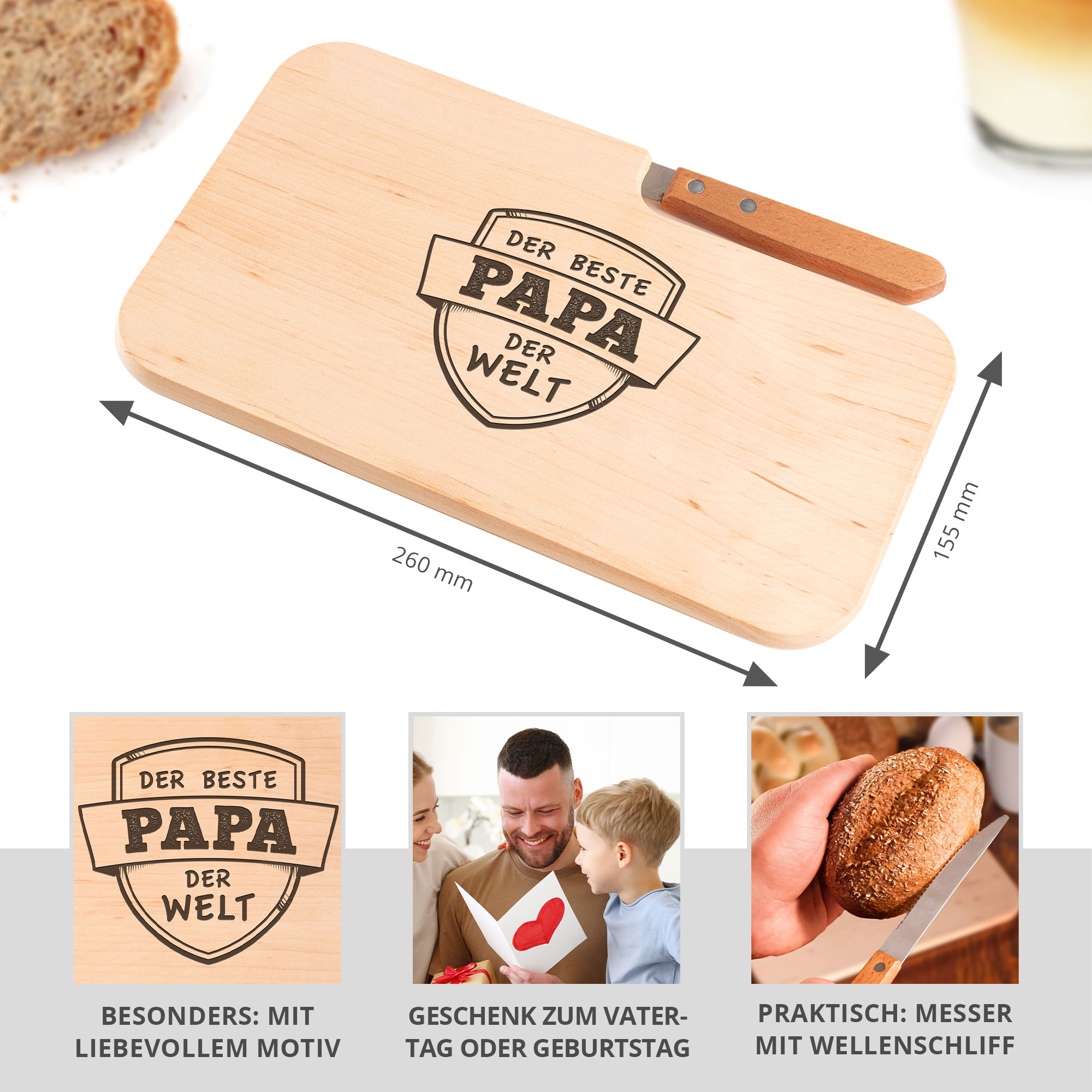 Frühstücksbrett mit Messer - Bester Papa 01-00122-DE-0001 - 1