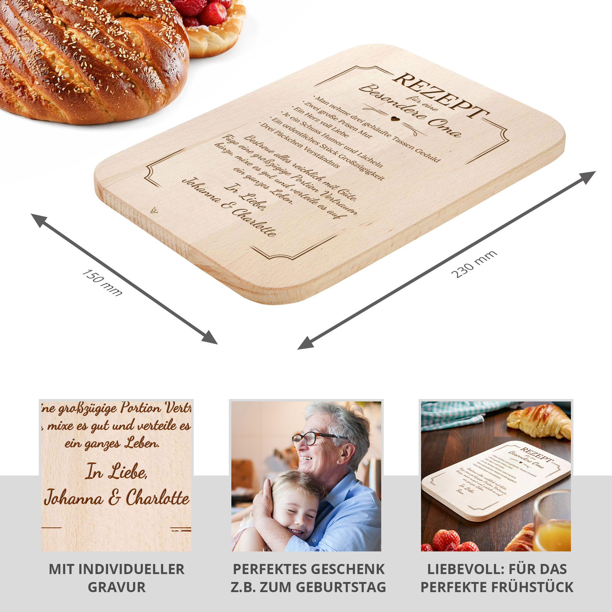 Graviertes Frühstücksbrettchen - Oma Rezept Graviertes Frühstücksbrettchen - Oma Rezept