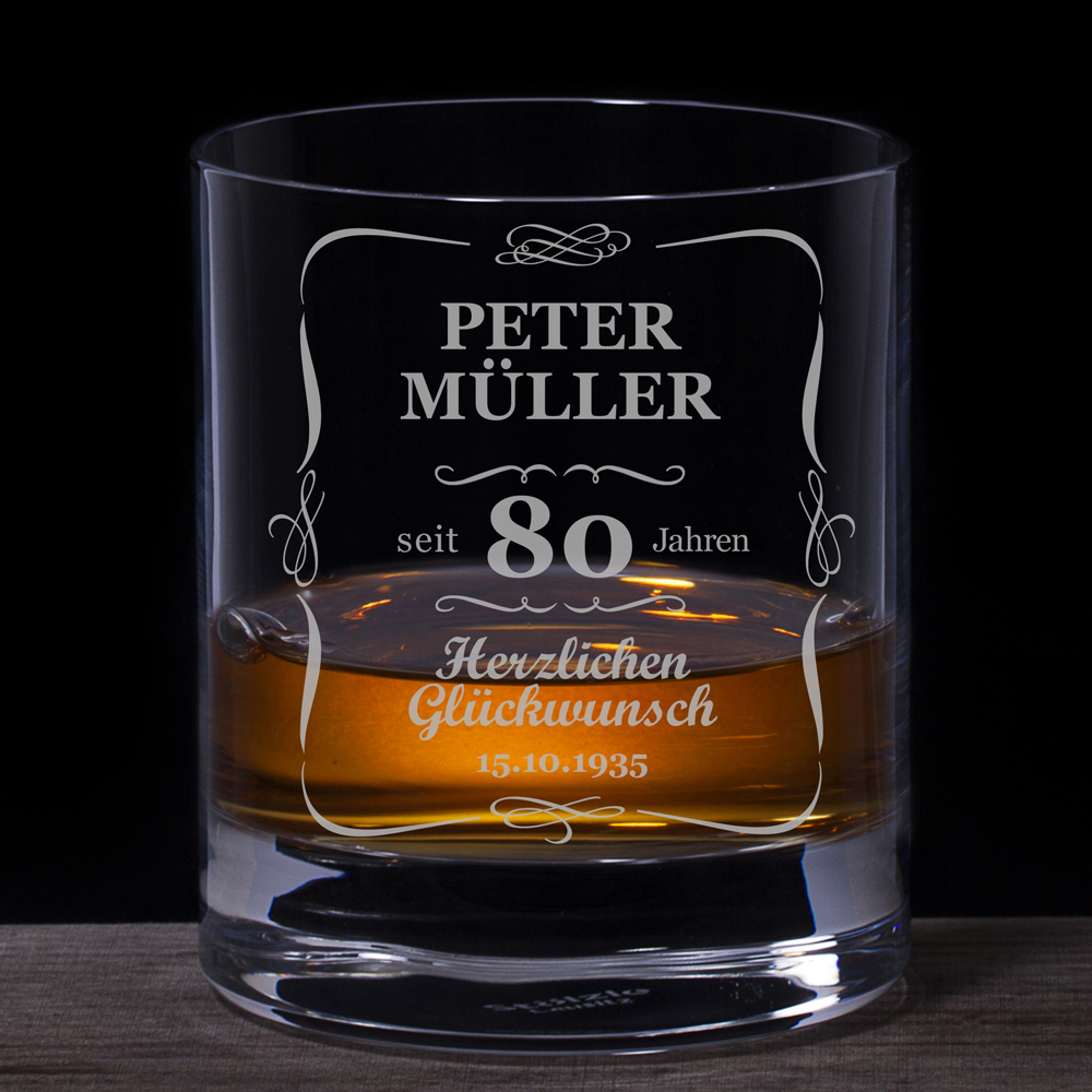 Whiskyglas 80. Geburtstag - klassisch 2220