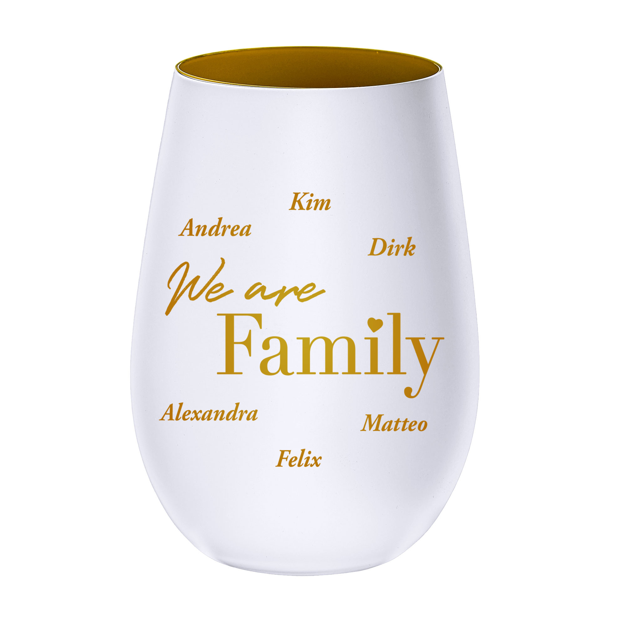 Weißes Windlicht mit Gravur - Family