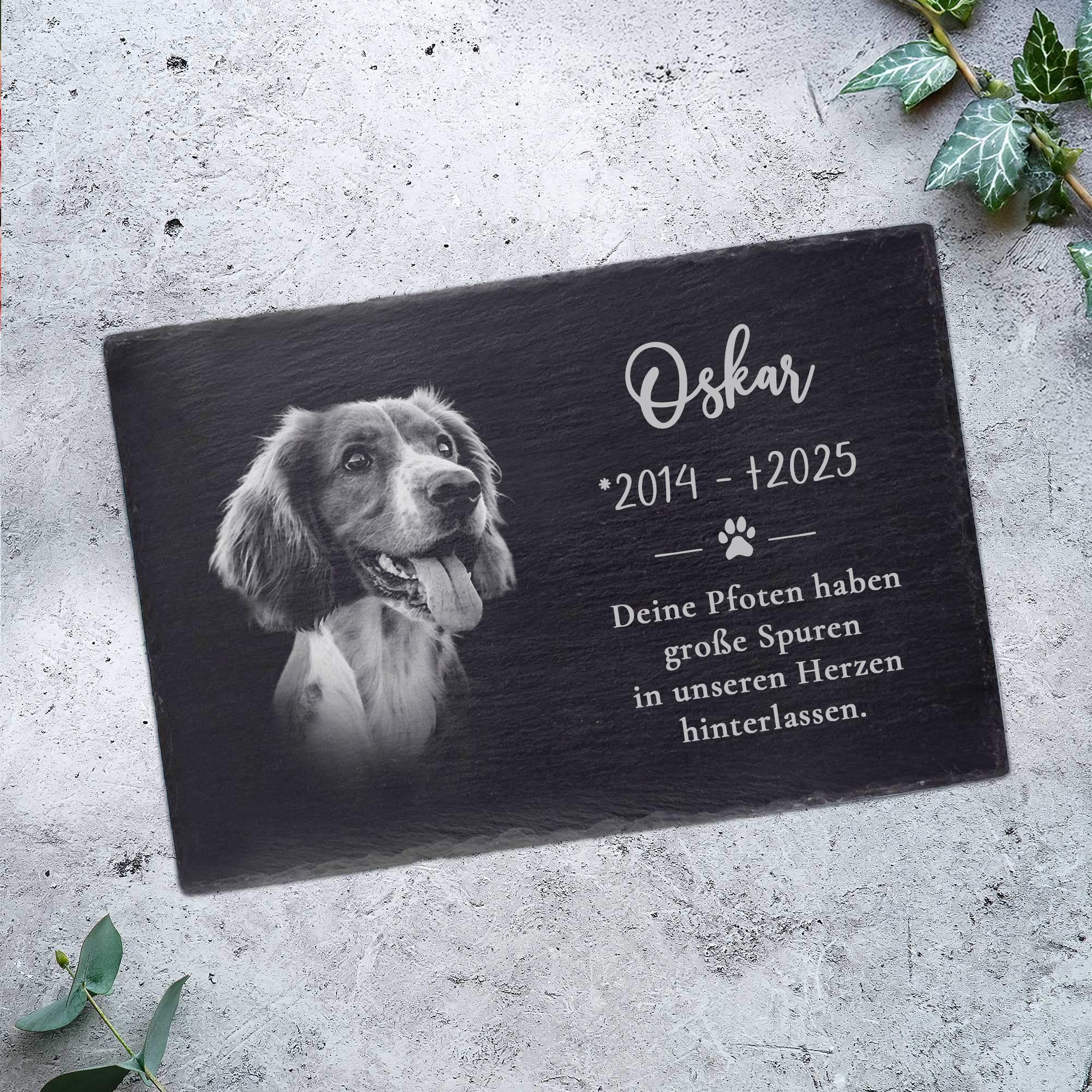 Grabplatte zur Trauer Hund & Katze - Schiefer Gedenktafel mit Foto