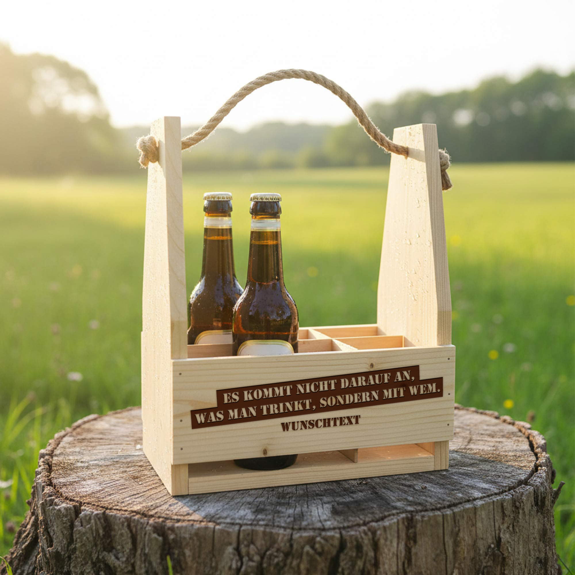 Flaschenträger mit Gravur - Trinkspruch