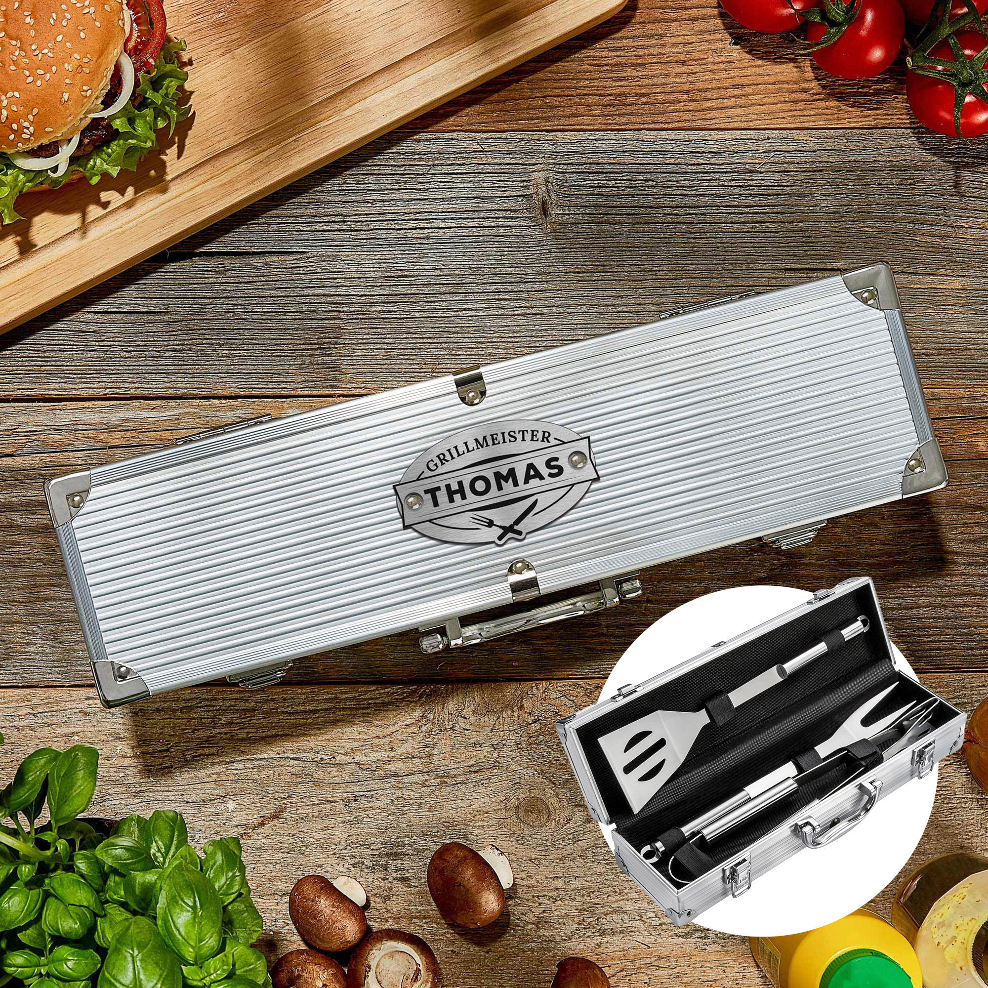 Deluxe Grillbesteck im Koffer - Grillmeister Gravur Deluxe Grillbesteck im Koffer - Grillmeister Gravur