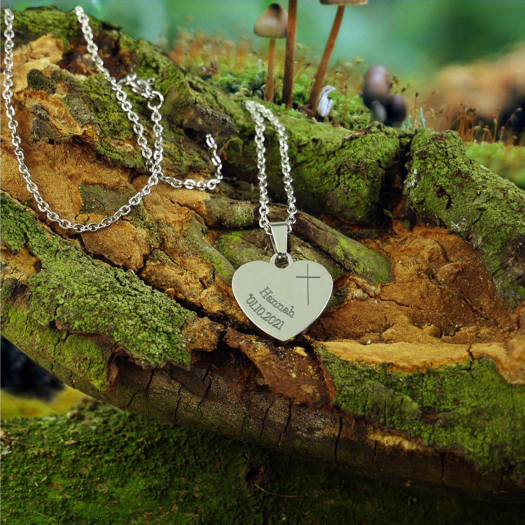 Herzanhänger Silber graviert mit Kette - Konfirmation