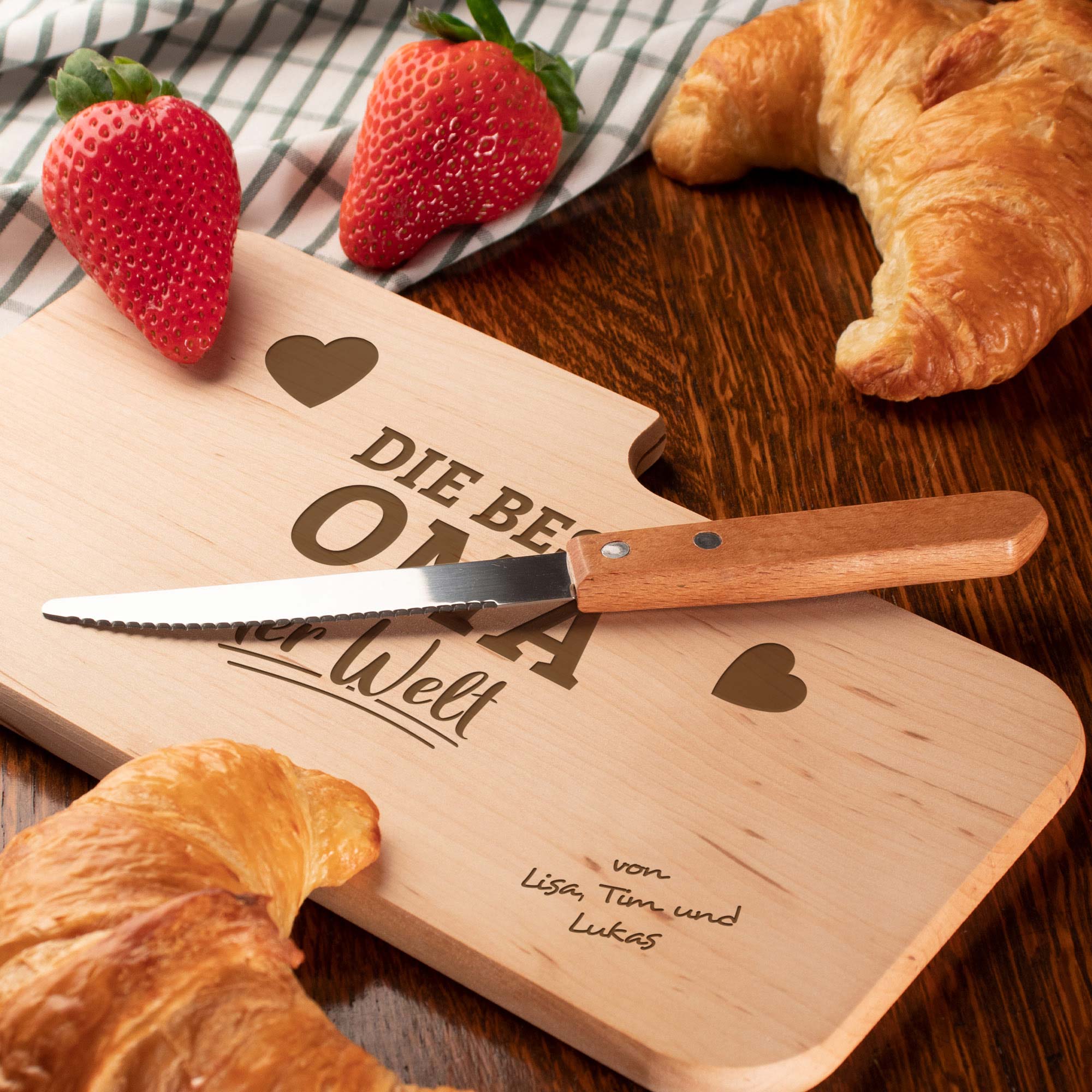 Frühstücksbrett mit Messer für Beste Oma - Name