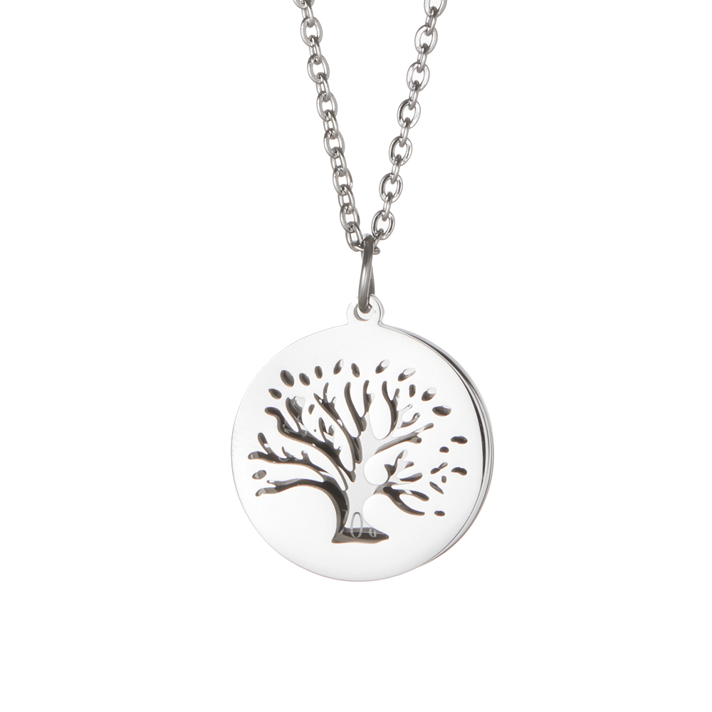 Kette mit graviertem Baum Anhänger Silber - Namen 3696 - 5