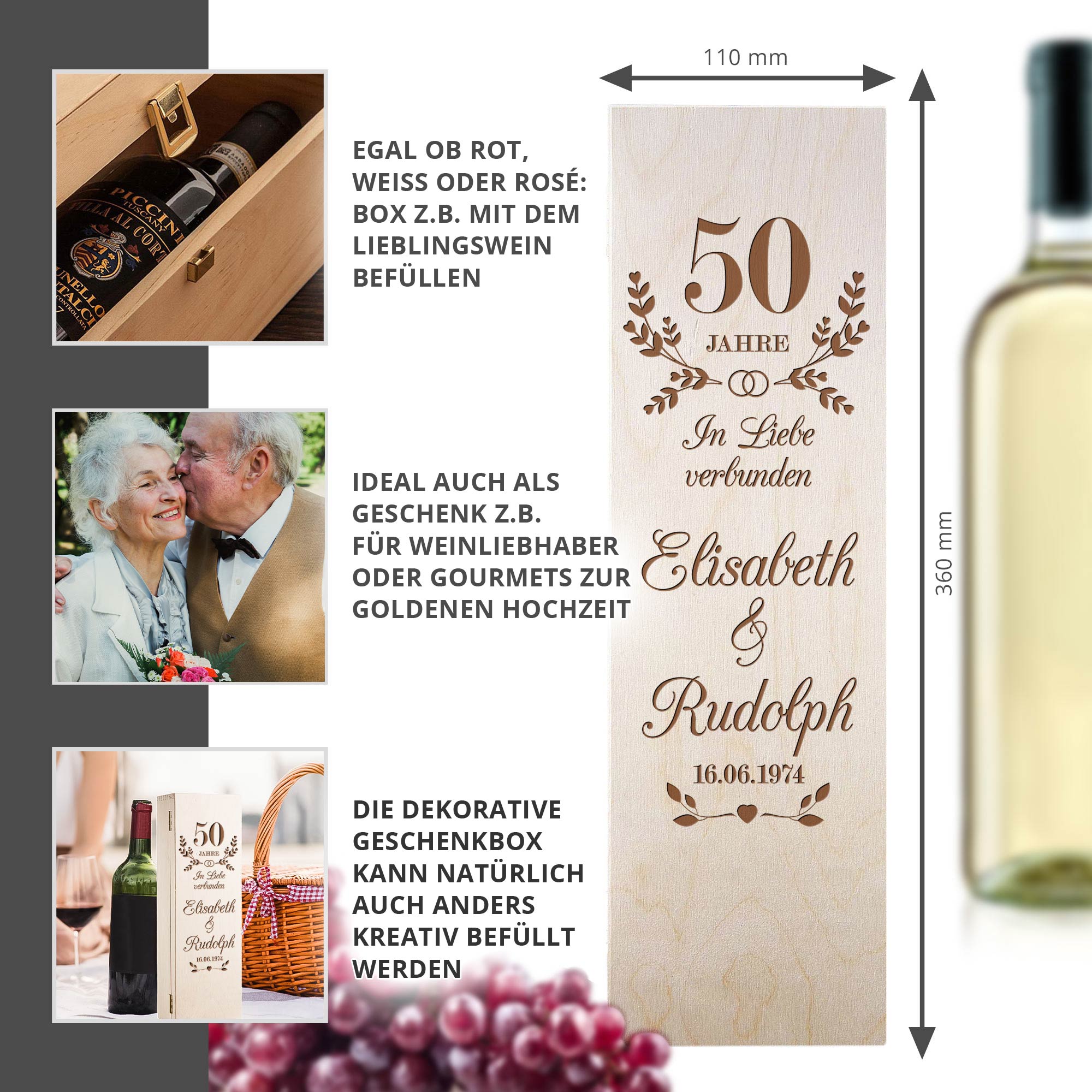 Weinkiste - Goldene Hochzeit - Personalisiert