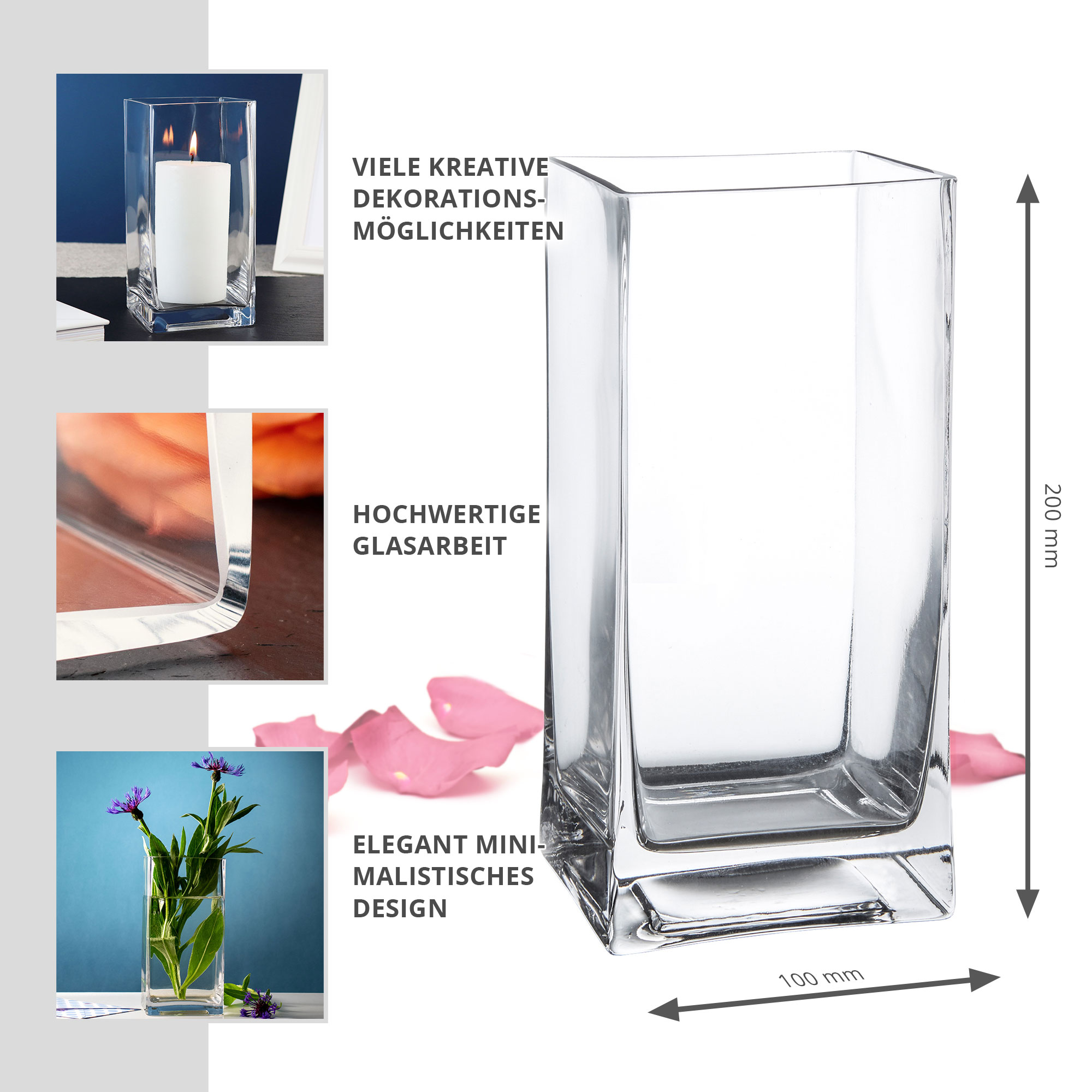 Eckige Vase - Glas Blumenvase