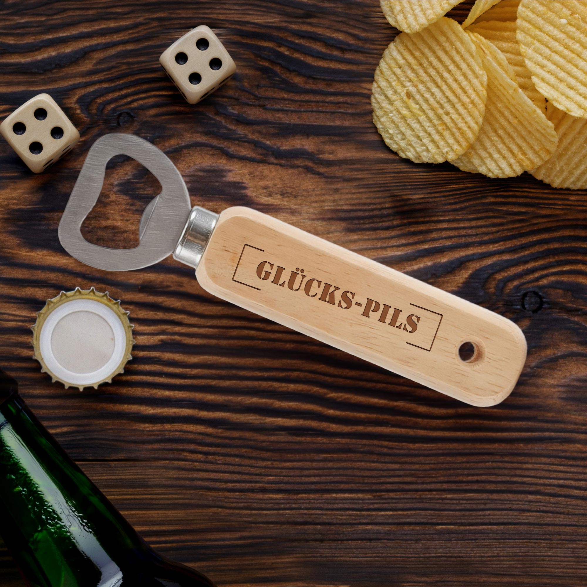 Personalisierter Flaschenöffner aus Holz - Stempel