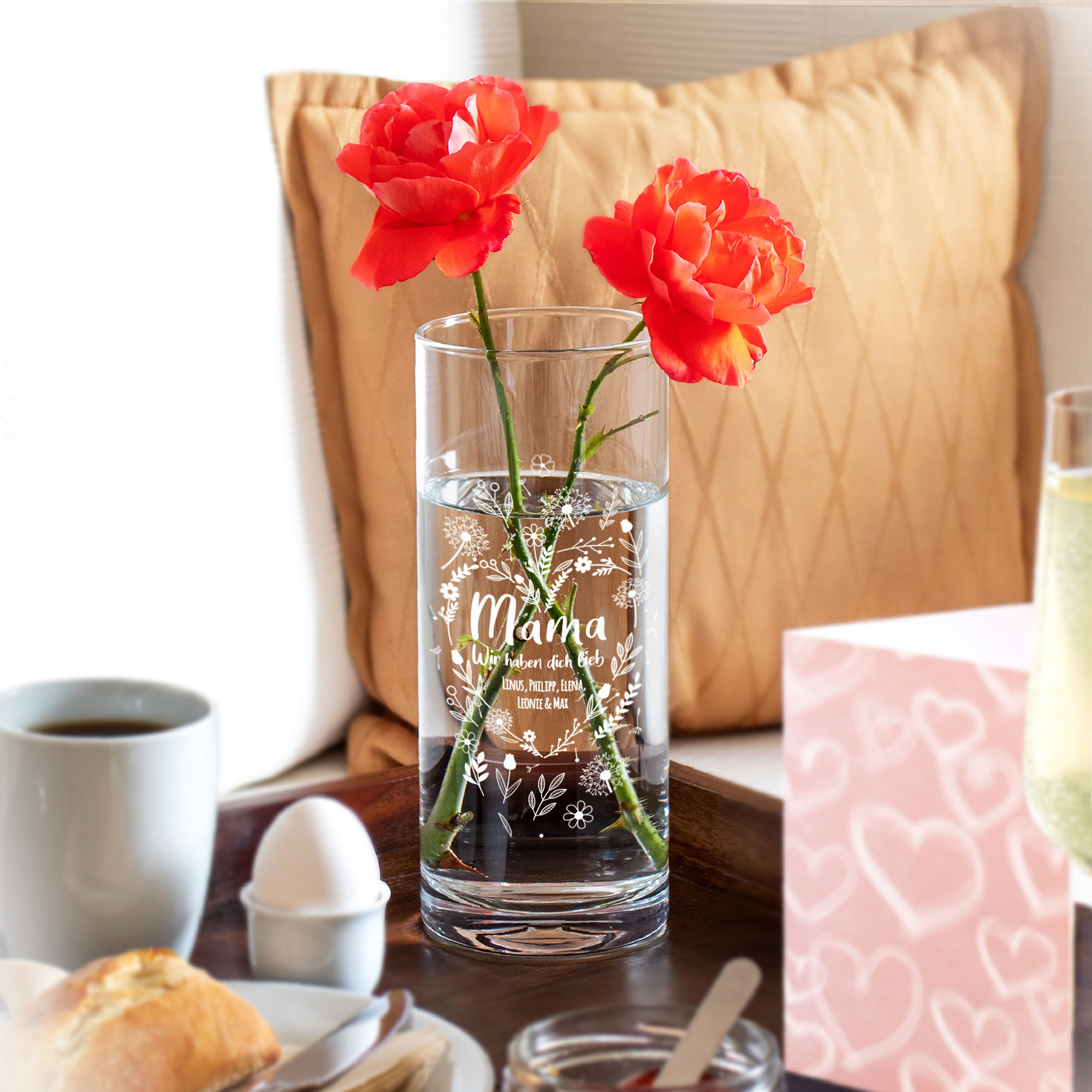 Runde Vase mit Gravur - Blumenherz für Mama 2135-115-MZ - 4
