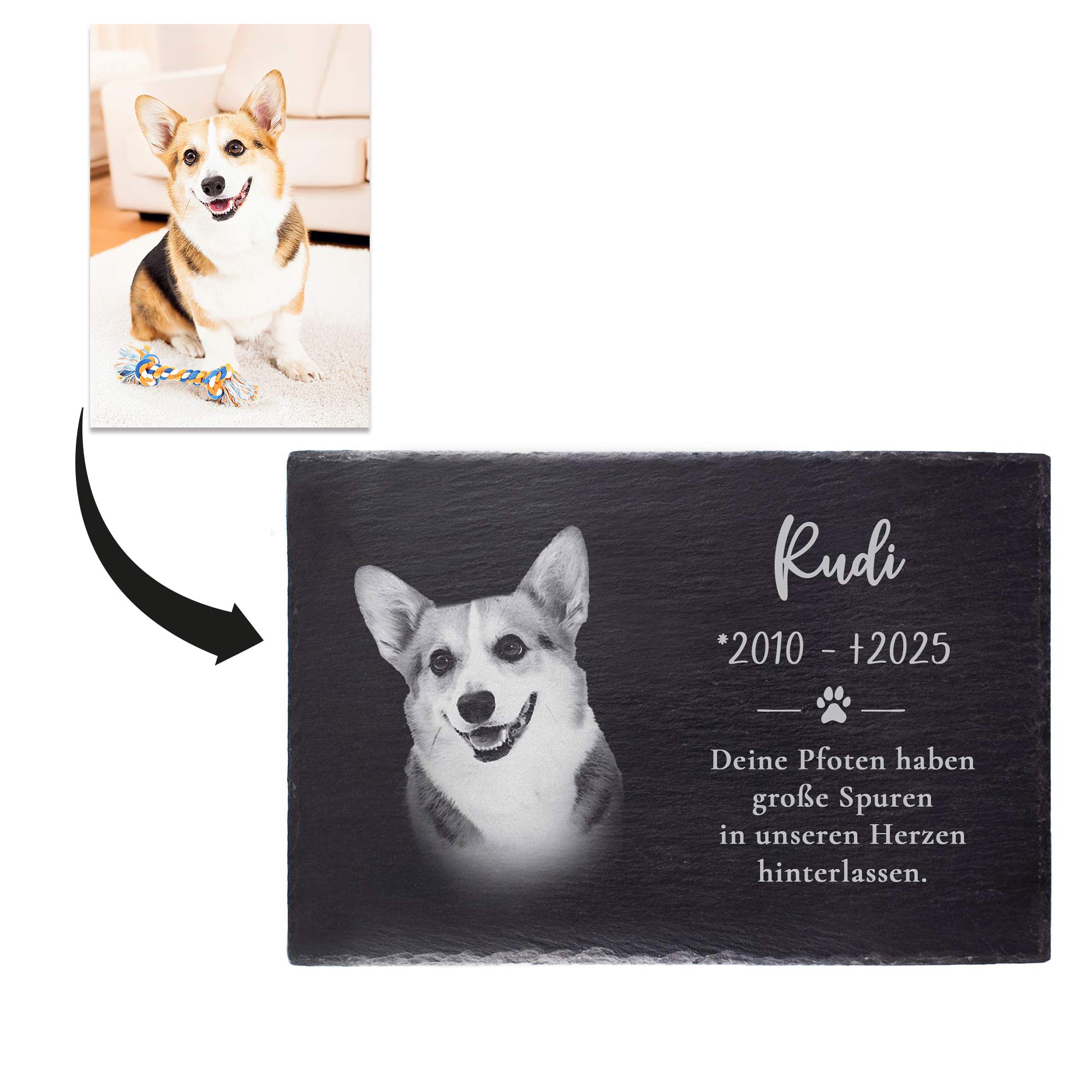 Grabplatte zur Trauer Hund & Katze - Schiefer Gedenktafel mit Foto
