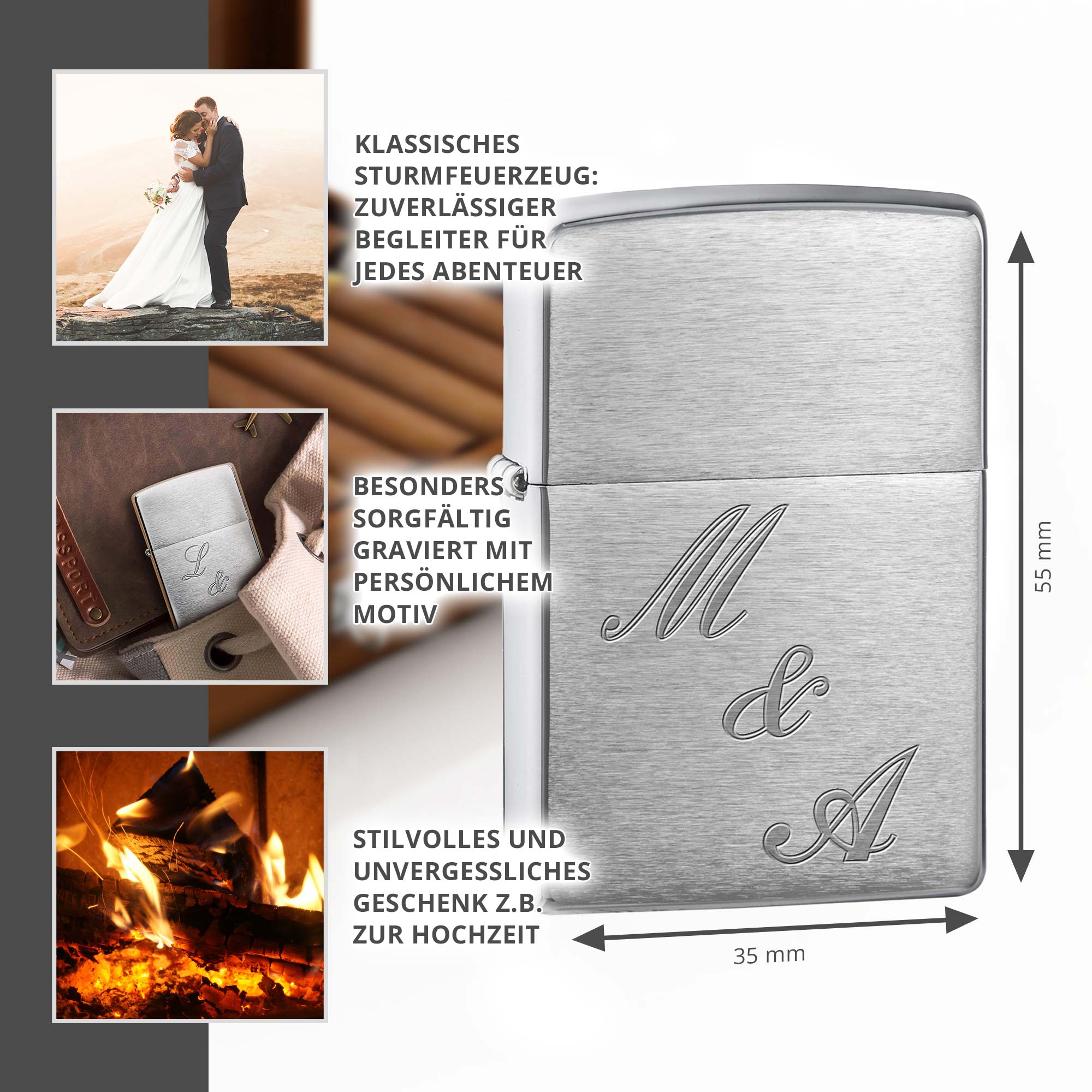 Zippo Sturmfeuerzeug mit Gravur - Paar Initialen