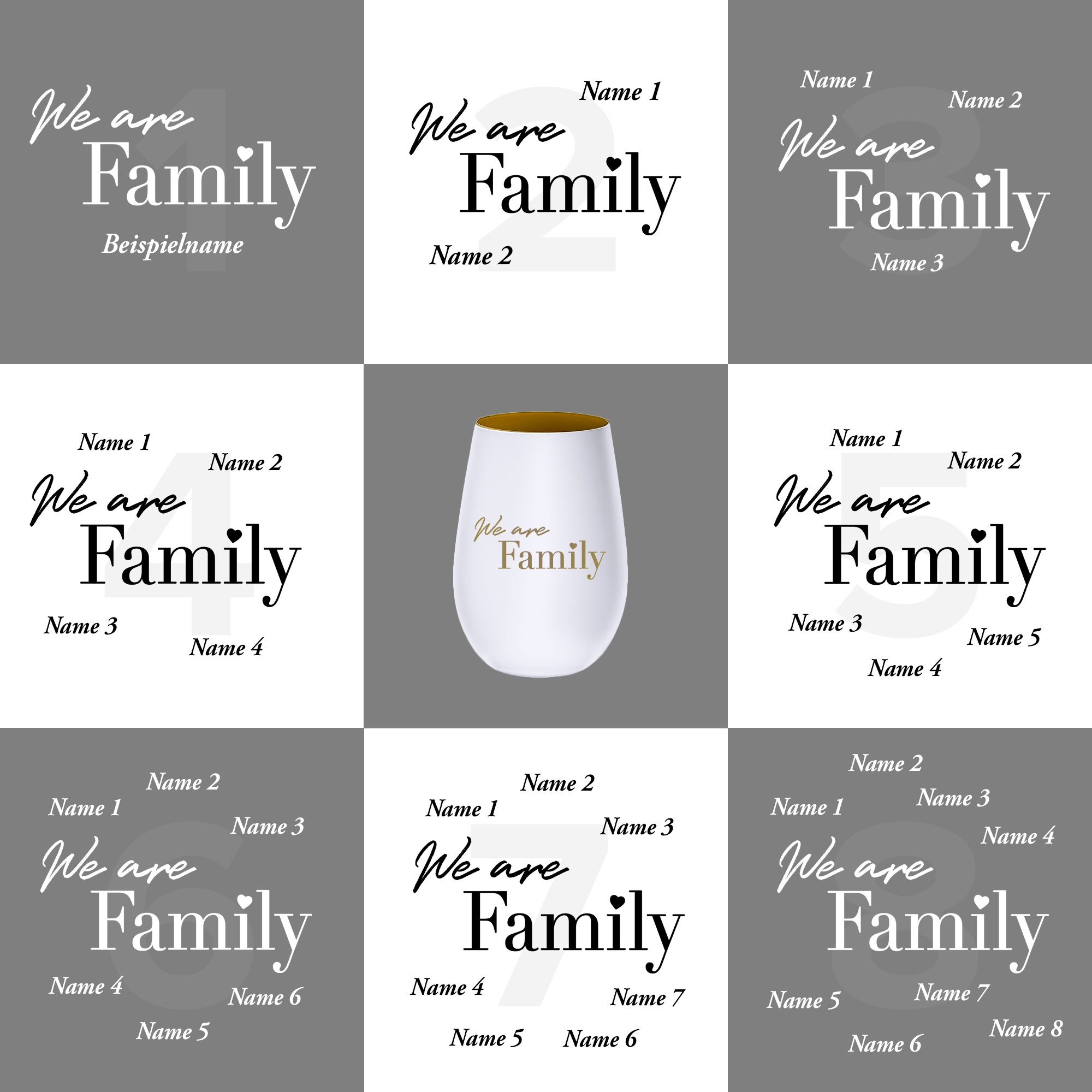 Weißes Windlicht mit Gravur - Family