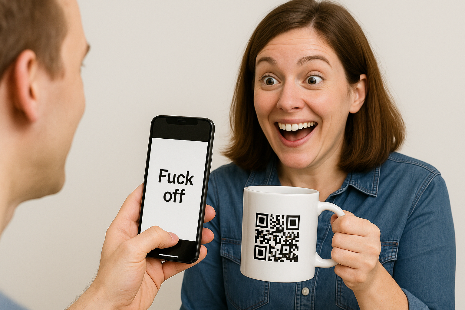 Geheimtasse mit QR-Code – Scanne & erhalte „Fuck off“