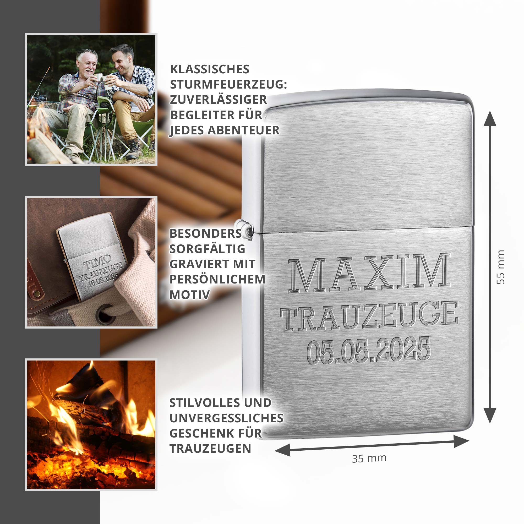 Zippo Sturmfeuerzeug mit Gravur - Trauzeuge