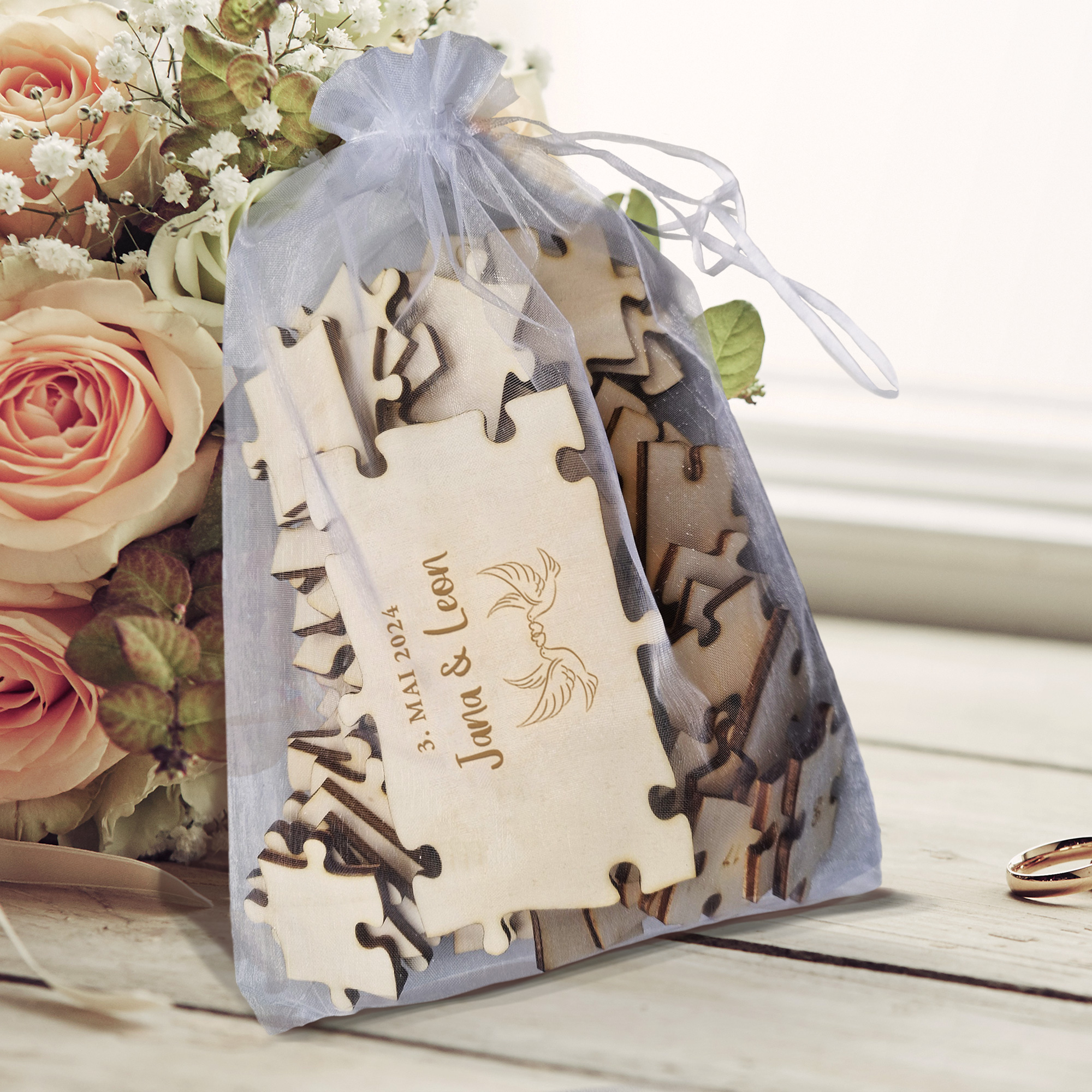 Gästebuch Puzzle - A3 - Hochzeit - Taube - Personalisiert