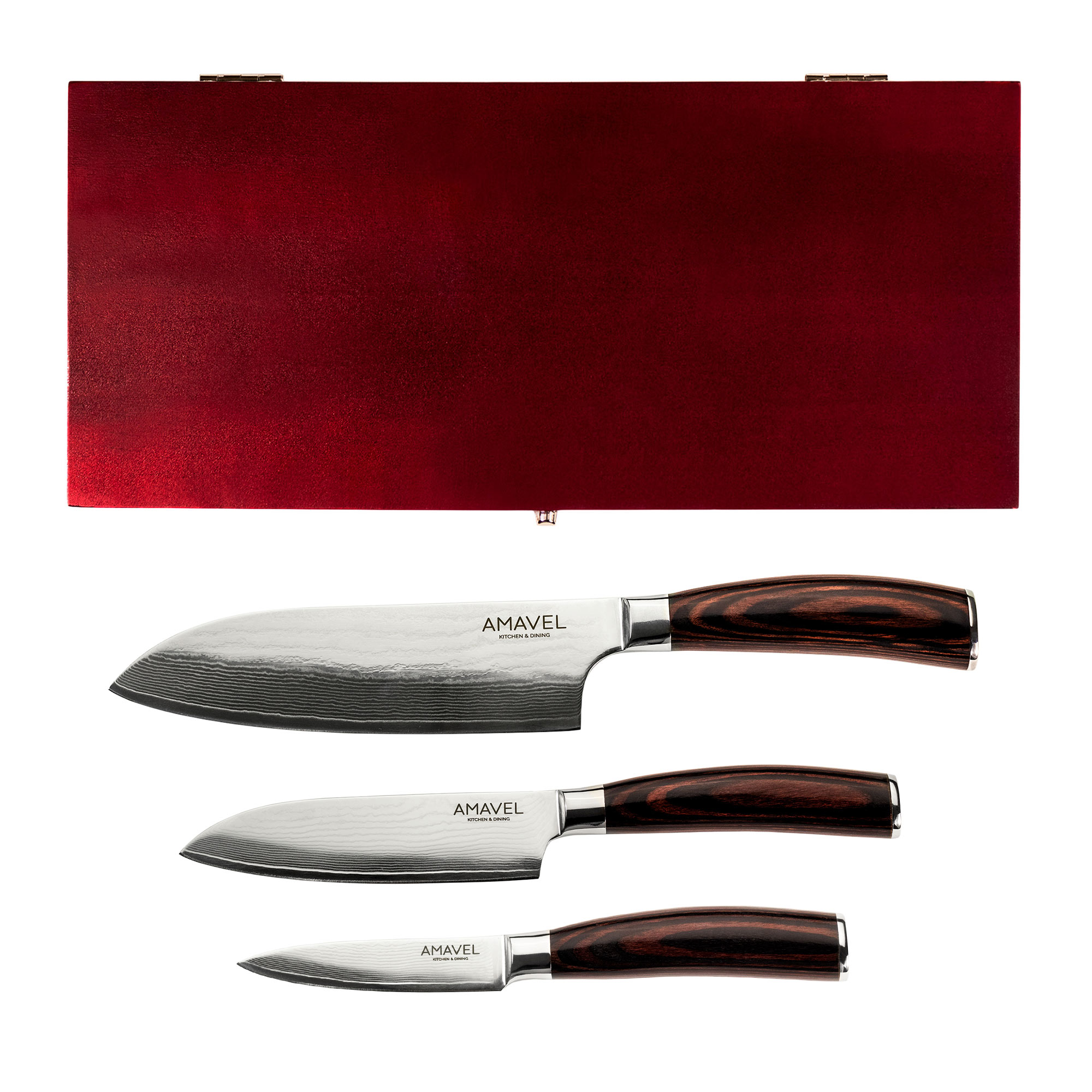 Damaszener Messer in Holzbox - 3er Set