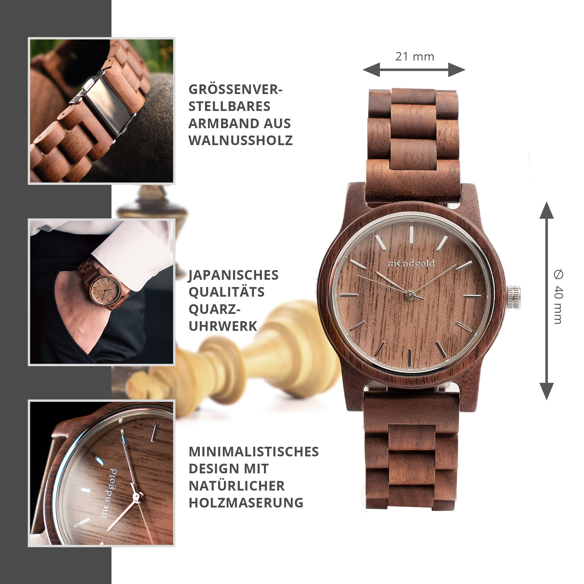 Unisex Armbanduhr aus Holz 01-00048-EU-0000 - 1