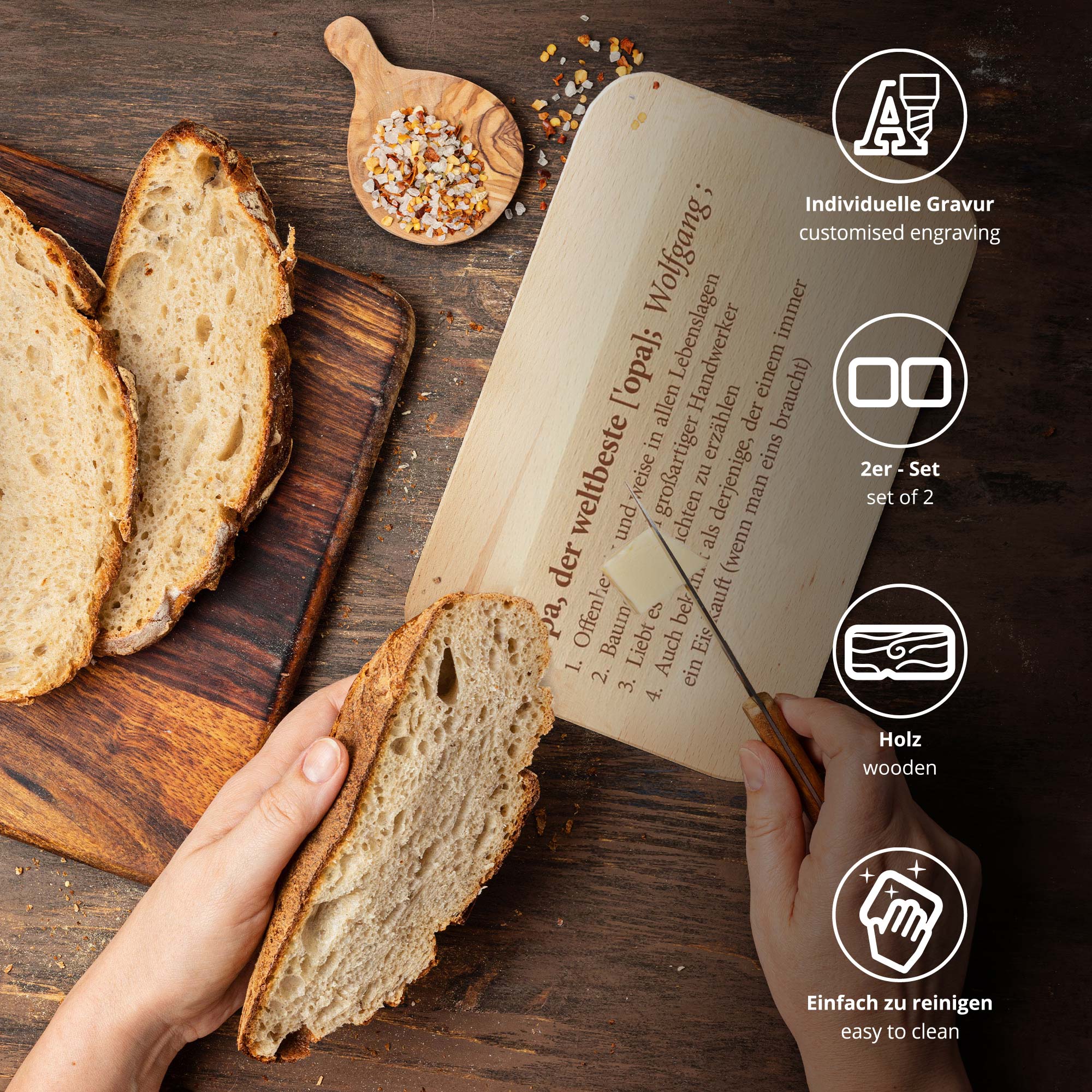 Frühstücksbrettchen Set mit Gravur - Definition Großeltern Frühstücksbrettchen Set mit Gravur - Definition Großeltern