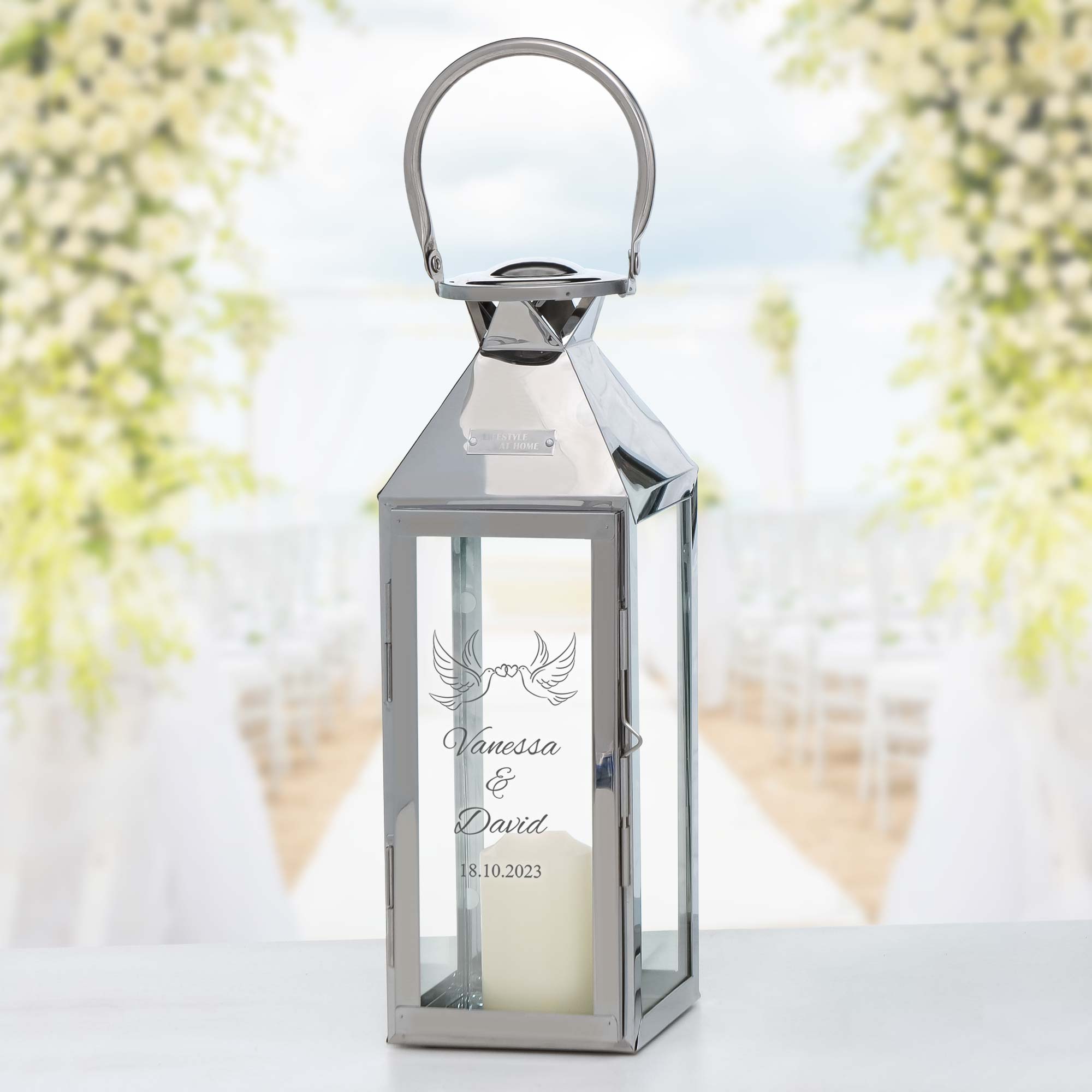 Laterne - Silber - Klein - Hochzeit - Tauben - Personalisiert